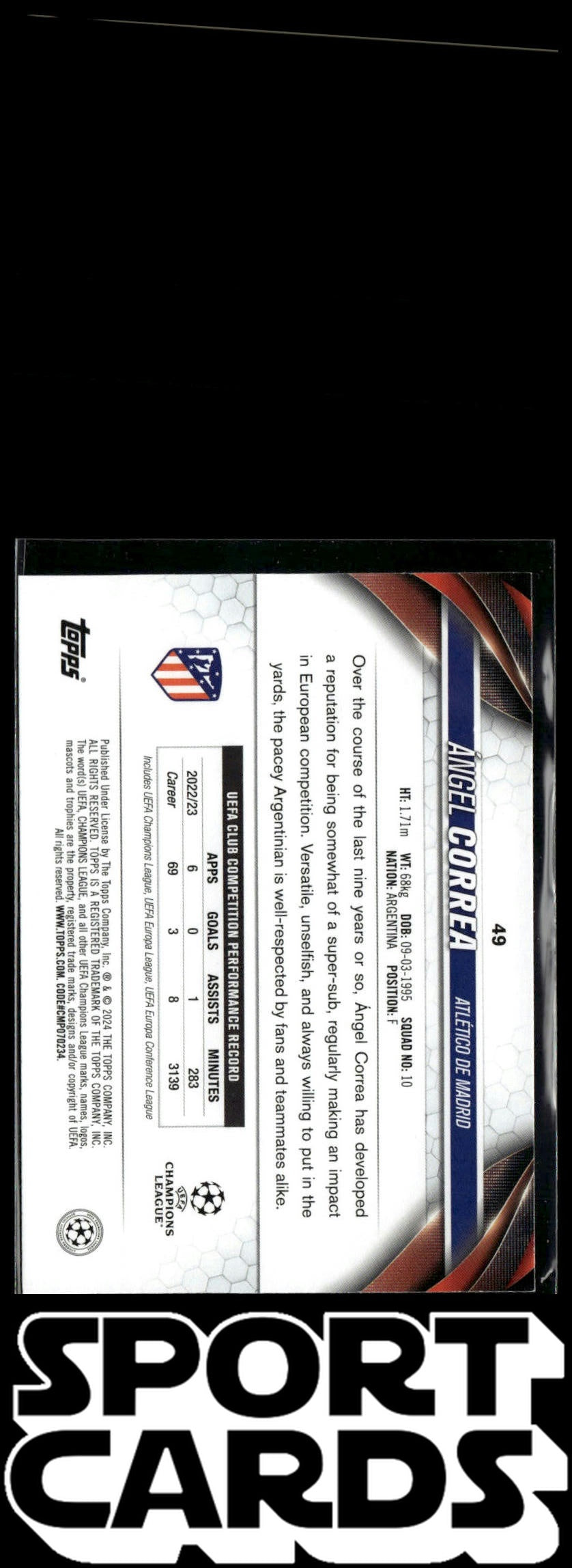 2023-24 Topps UEFA Club Competitions #49 Ángel Correa SportCards.com