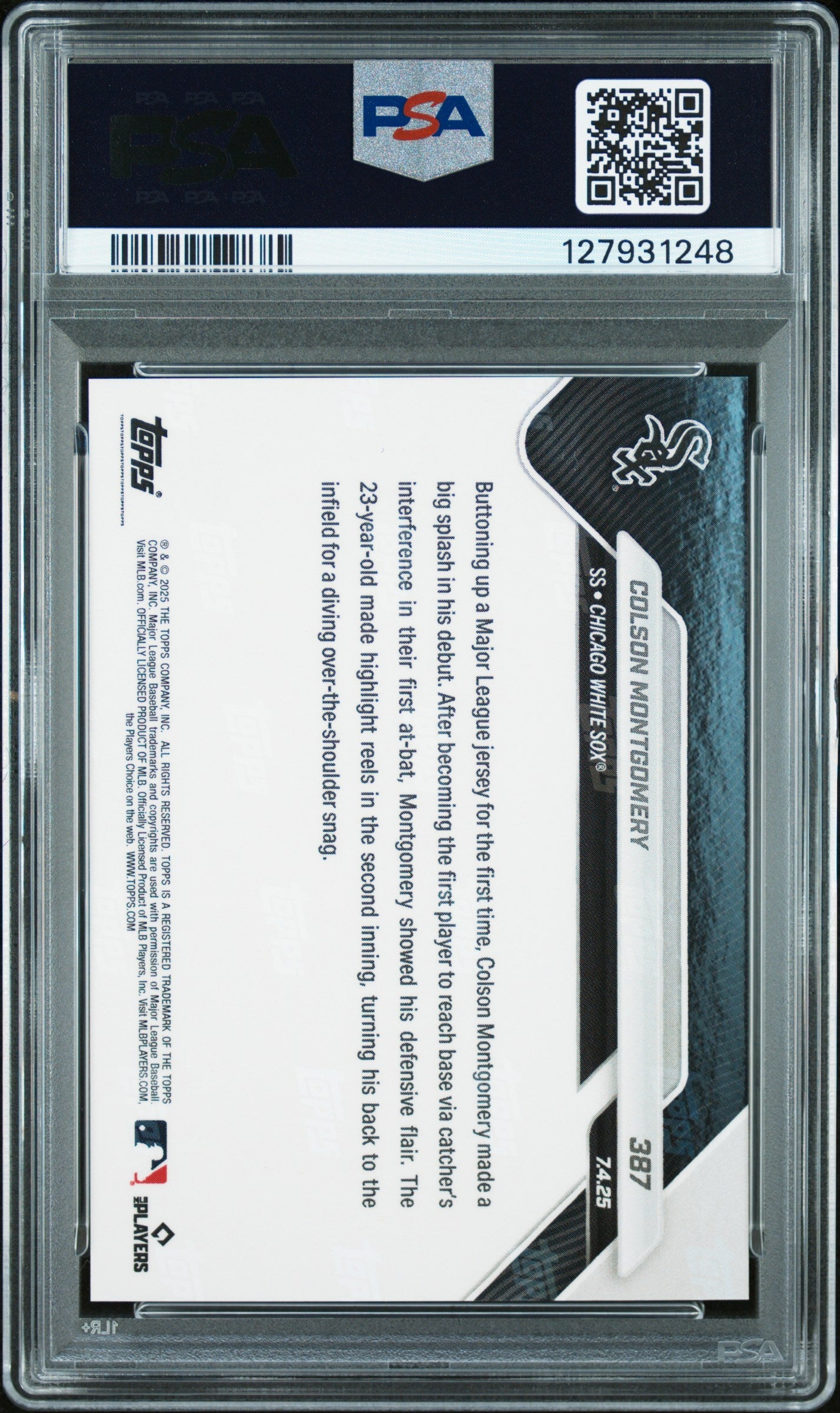 Graded 2025 Topps Now Colson Montgomery #387 Rookie RC Baseball Card PSA 8 Near Mint