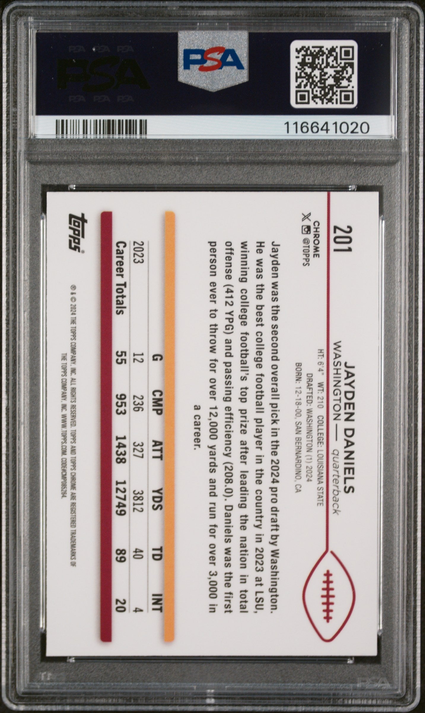 Graded 2024 Topps Chrome Jayden Daniels #201 Rookie RC Football Card PSA 10 Gem Mint