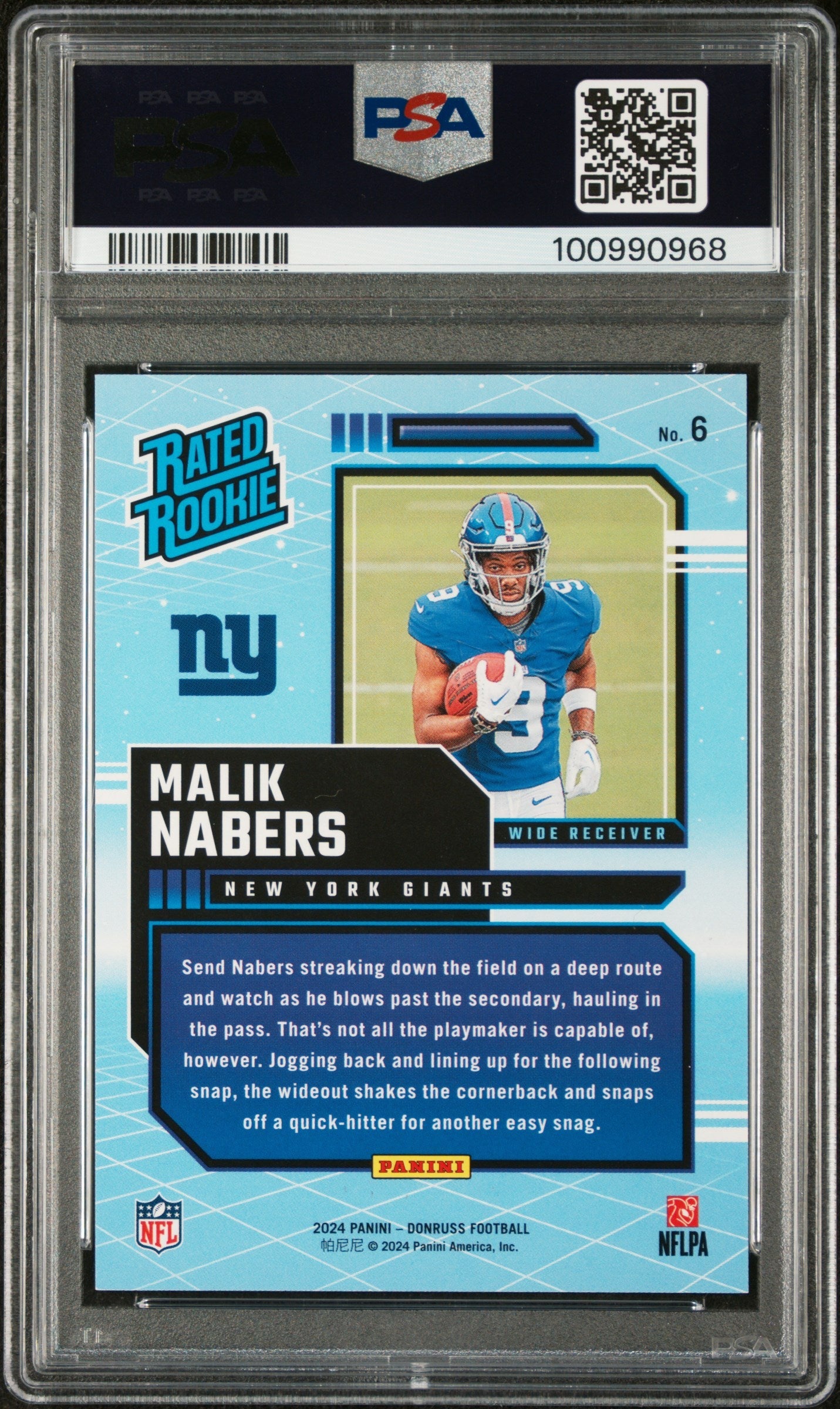 Graded 2024 Panini Donruss Malik Nabers #6 Rated Rookies Retro Rookie RC Football Card PSA 10 Gem Mint