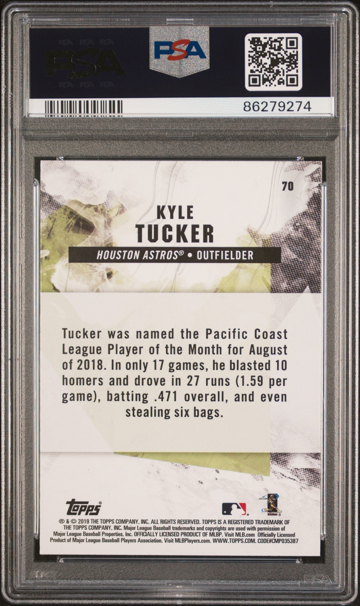 Graded 2019 Topps Fire Kyle Tucker #70 Flame Rookie RC Baseball Card PSA 10 Gem Mint