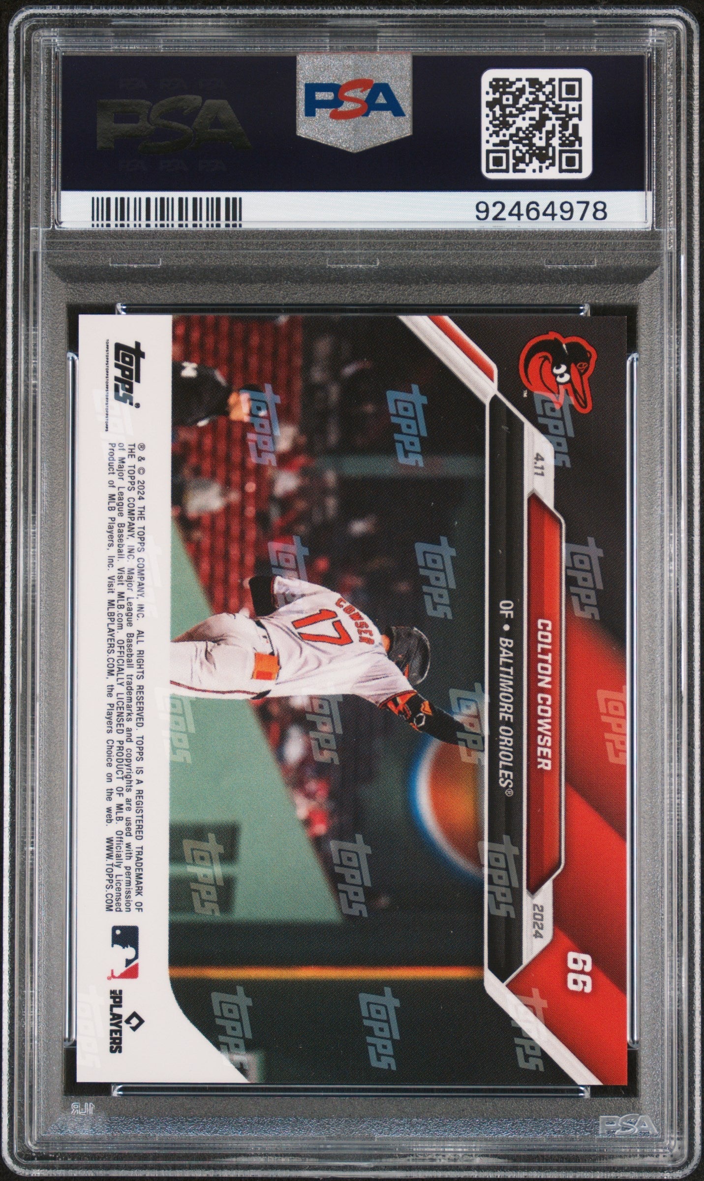 Graded 2024 Topps Now Colton Cowser #66 Rookie RC Baseball Card PSA 10 Gem Mint