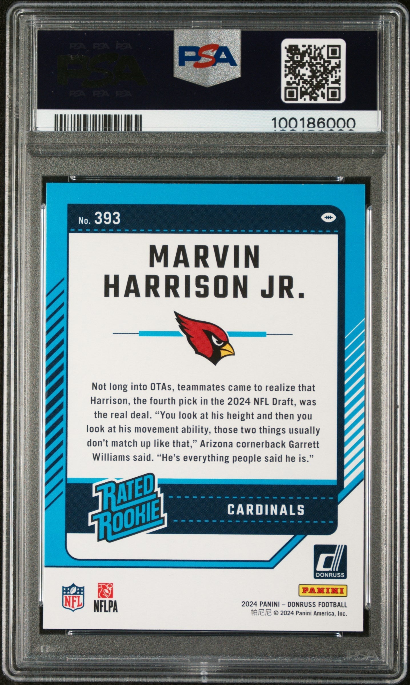 Graded 2024 Panini Donruss Marvin Harrison Jr #393 Press Proof Green Rookie RC Football Card PSA 10 Gem Mint