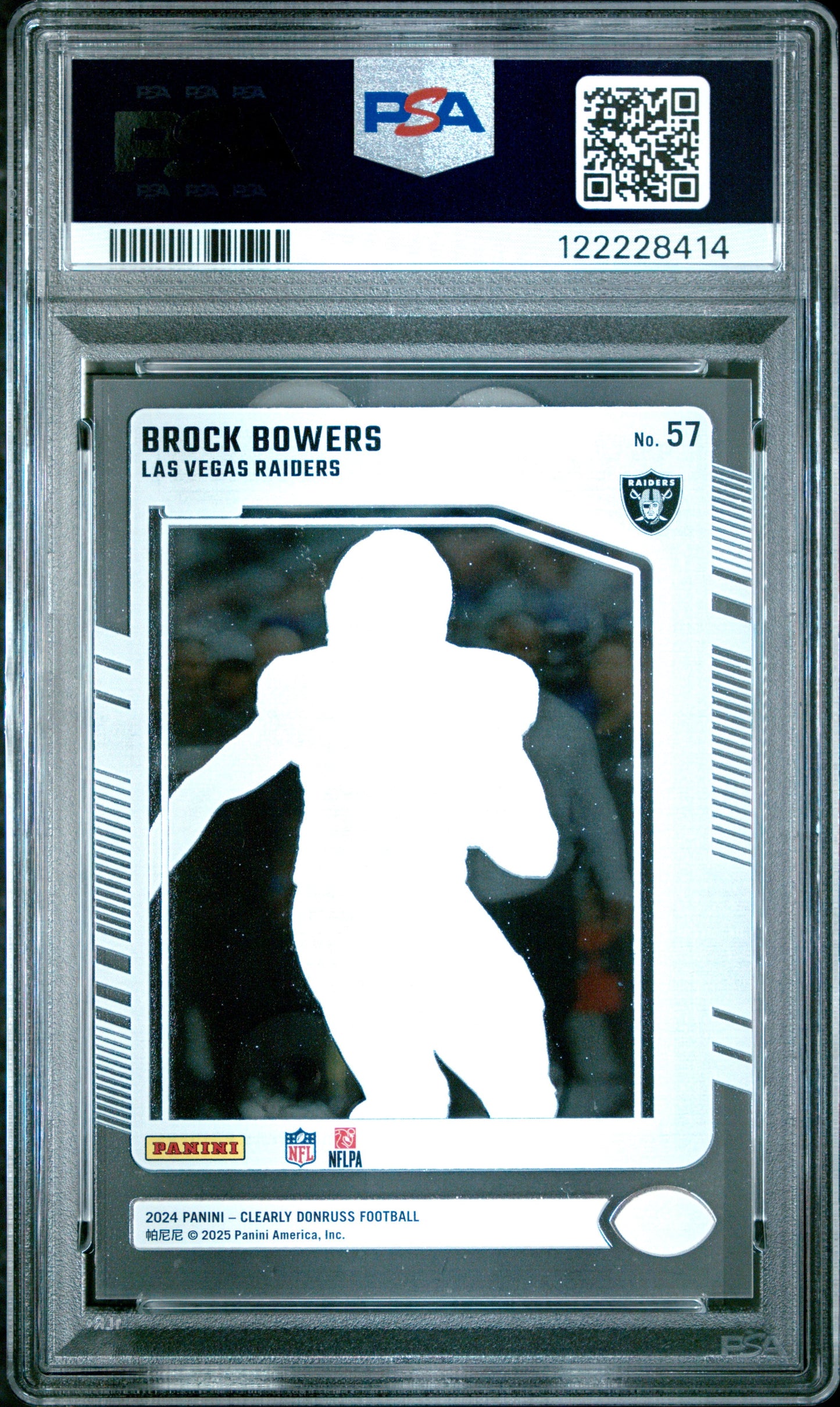 Graded 2024 Panini Clearly Donruss Brock Bowers #57 Rookie RC Football Card PSA 8 Near Mint
