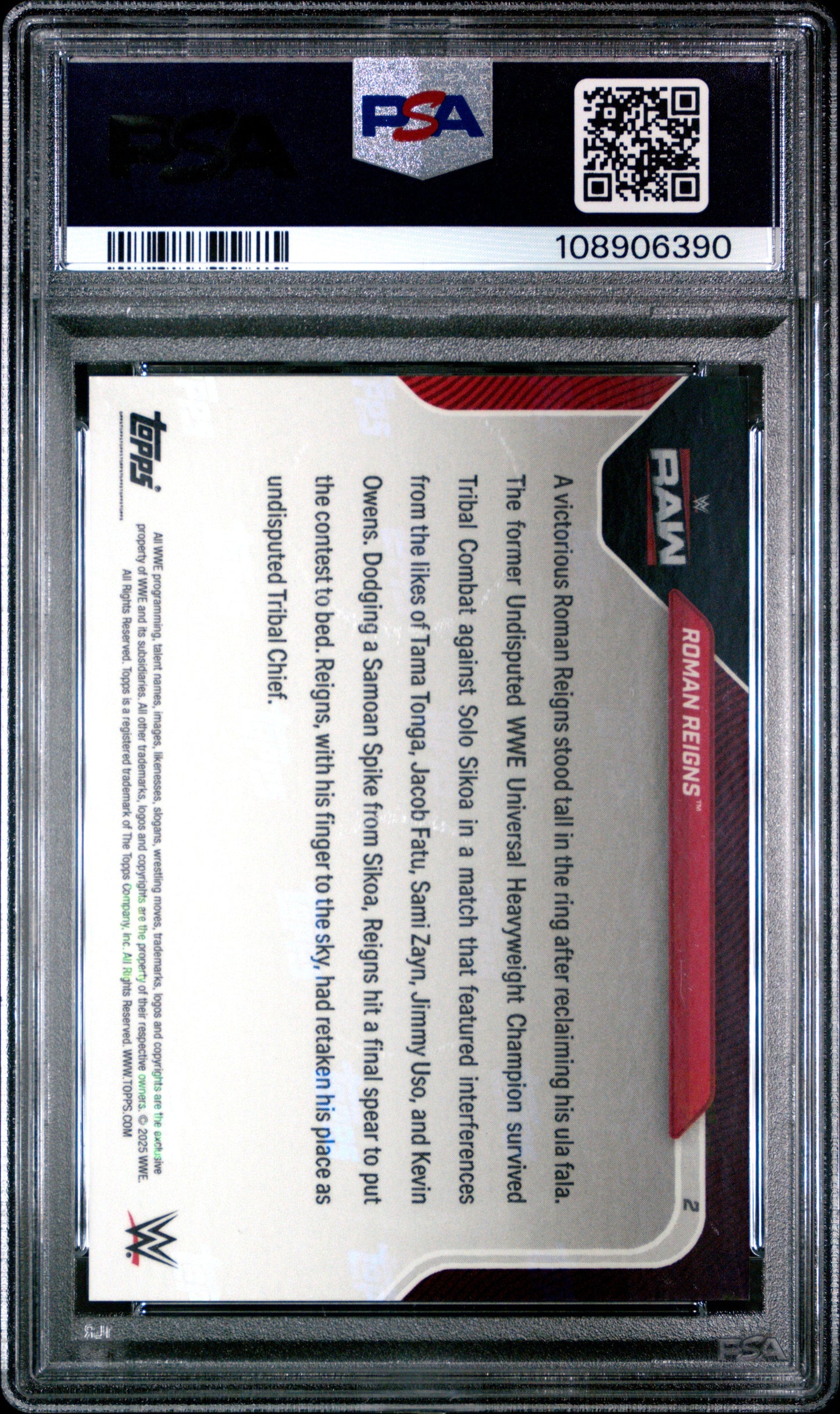 Graded 2025 Topps Now WWE Roman Reigns #2 Wrestling Card PSA 10 Gem Mint
