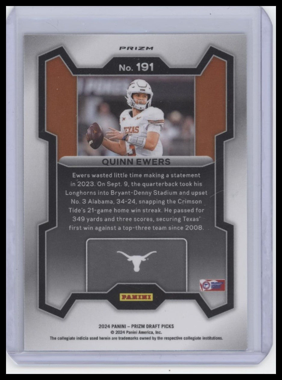 Quinn Ewers 2024 Panini Prizm Draft Picks #191 Purple Wave