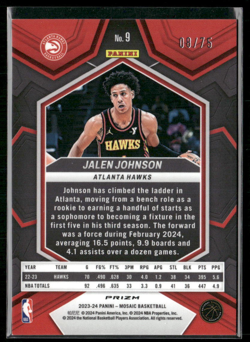 2023-24 Panini Mosaic #9 Jalen Johnson Teal #/75