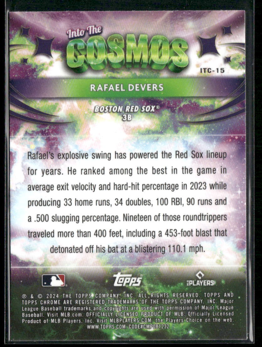 2024 Topps Cosmic Rafael Devers Into the Cosmos Green Space Dust Refractors #/75