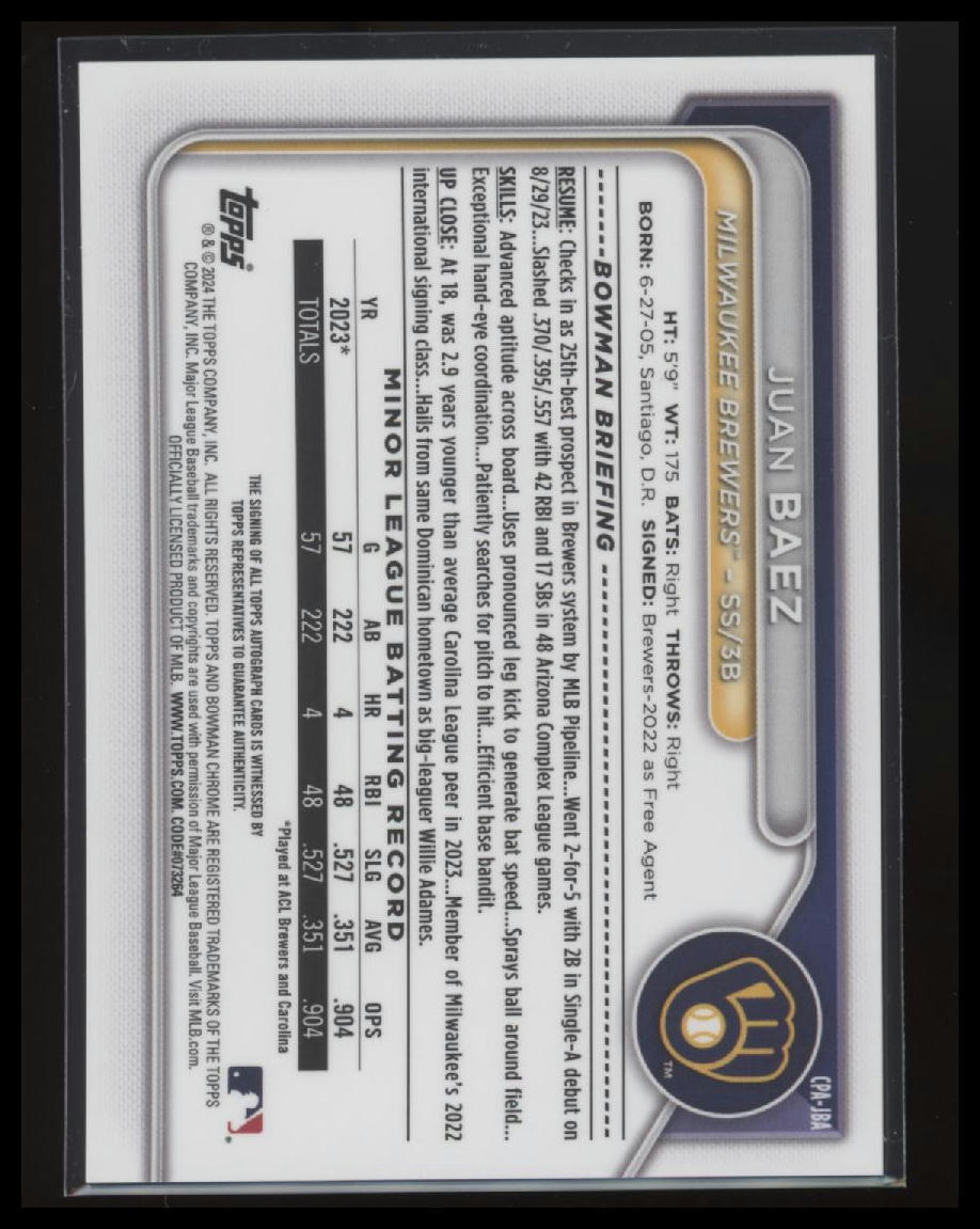 2024 Bowman Chrome #CPA-JBA Juan Baez Prospects Autographs