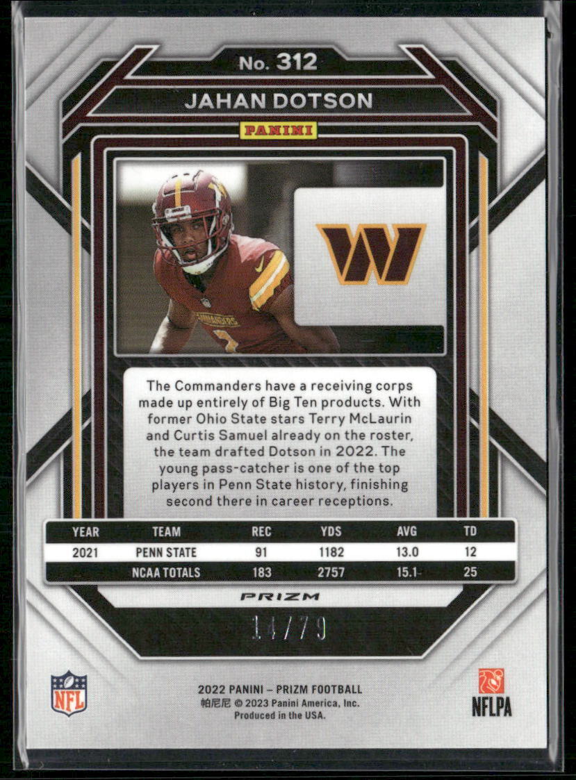 2022 Panini Prizm #312 Jahan Dotson No Huddle Blue #/79 - Sport Cards