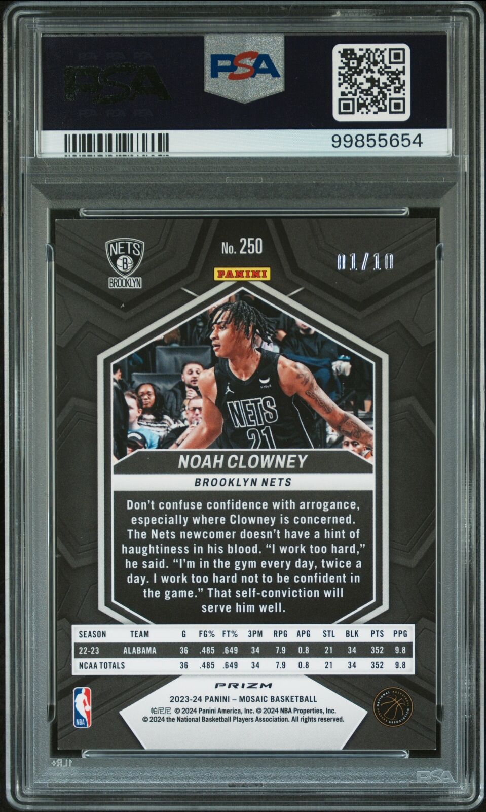 2023 Panini Mosaic #250 Noah Clowney Gold PSA 9