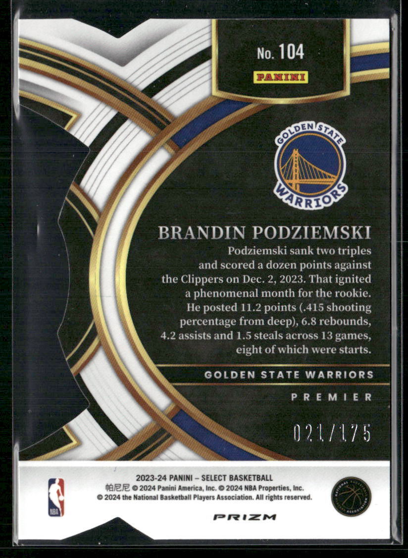 2023-24 Panini Select #104 Brandin Podziemski Maroon Prizms #/175