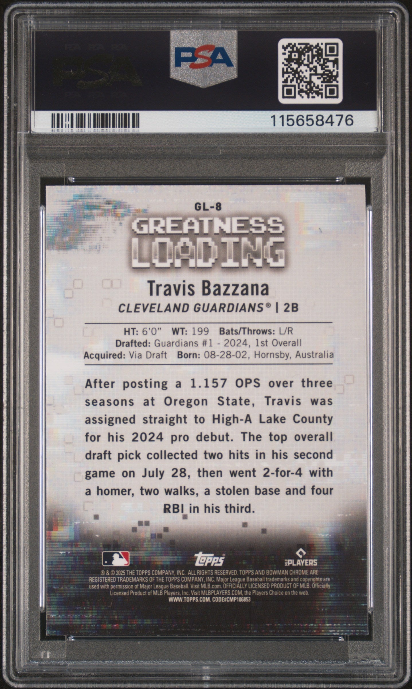 Graded 2025 Topps Bowman Travis Bazzana #GL8 Greatness Loading Rookie RC Baseball Card PSA 10 Gem Mint