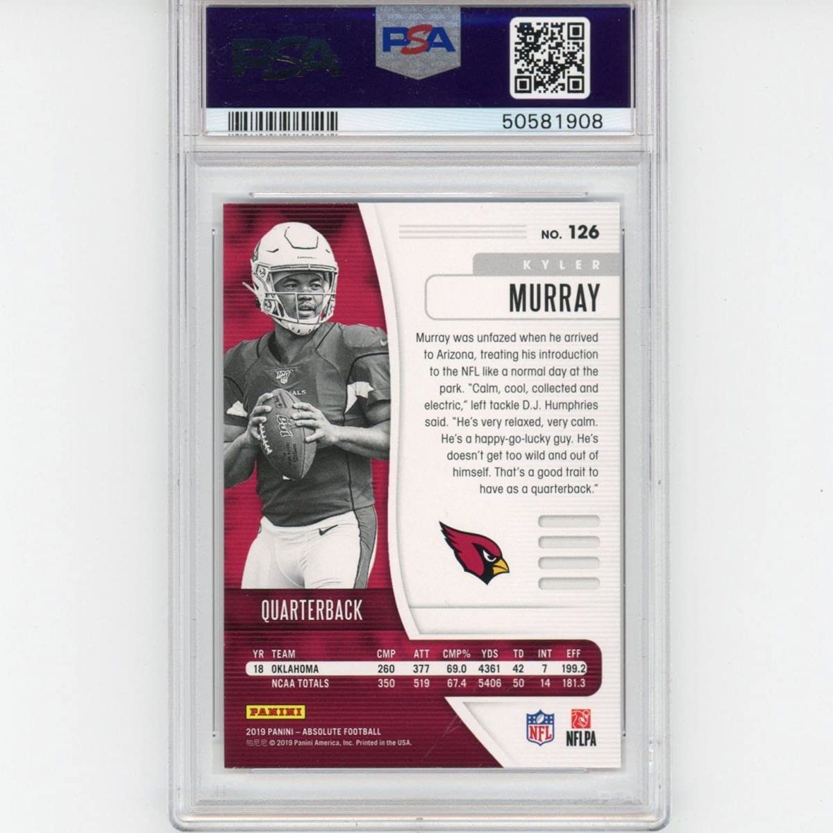 Graded 2019 Panini Absolute Kyler Murray #126 Rookie RC Football Card PSA 10 Gem Mint