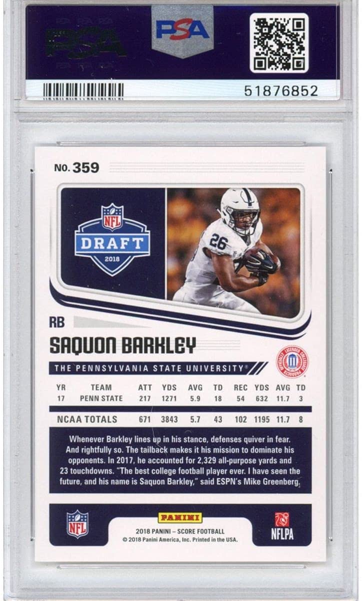 Graded 2018 Panini Score Saquon Barkley #359 Rookie RC Football Card PSA 10 Gem Mint