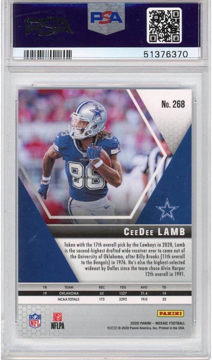 Graded 2020 Panini Mosaic CeeDee Lamb #268 Rookie RC Football Card PSA 10 Gem Mint