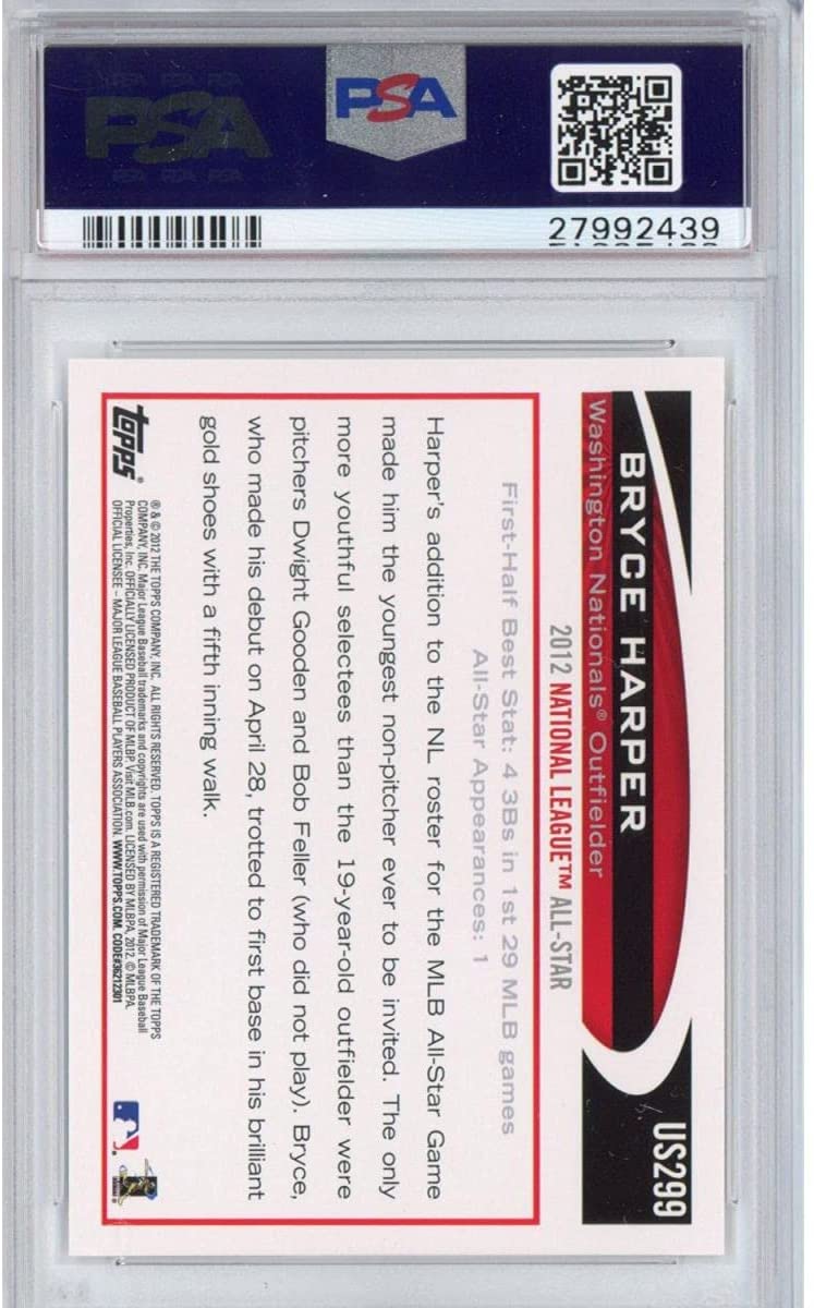 Graded 2012 Topps Update Bryce Harper #US299 Batting Rookie RC Baseball Card PSA 10 Gem Mint