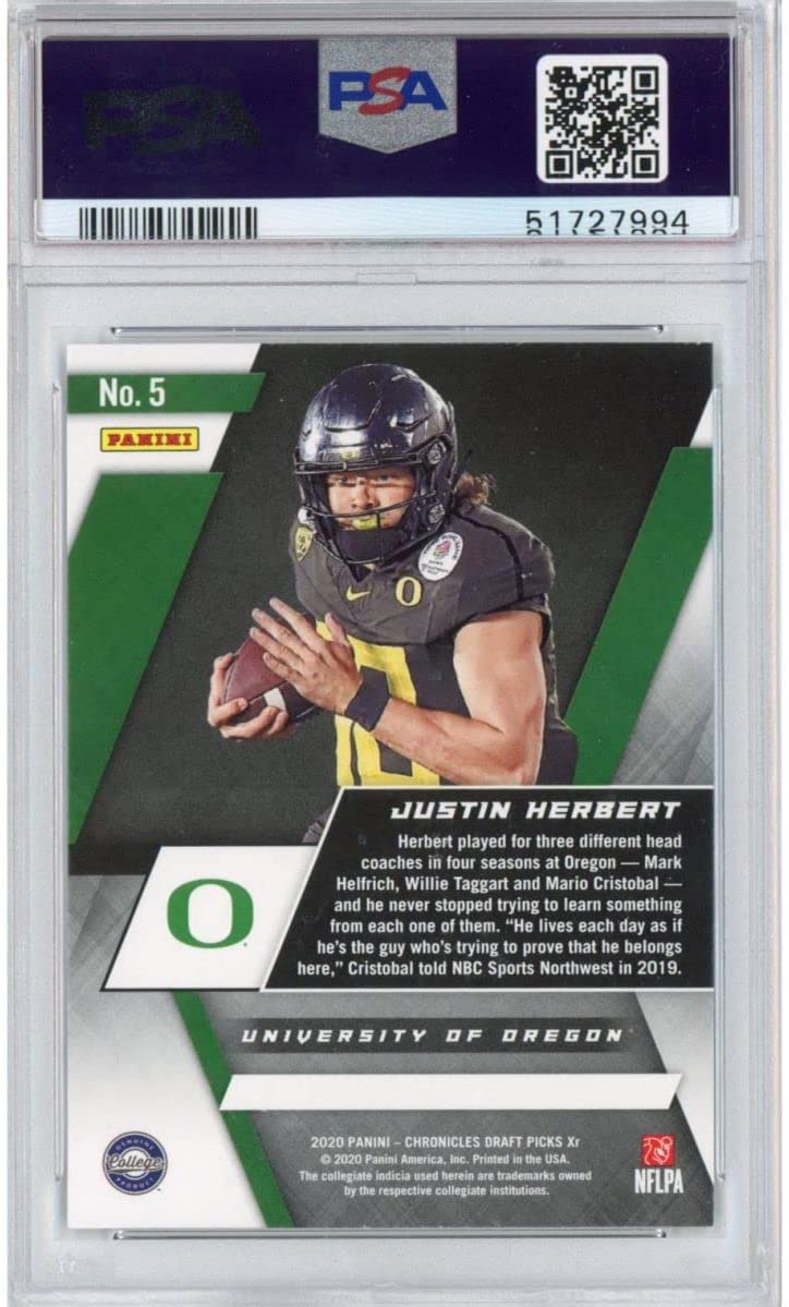 Graded 2020 Panini Chronicles DP Draft Picks Justin Herbert #5 XR Rookie RC Football Card PSA 10 Gem Mint