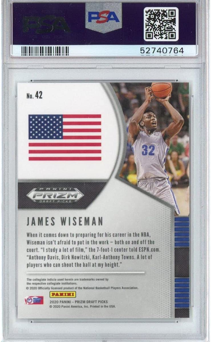 Graded 2020-21 Panini Prizm DP Draft Picks James Wiseman #42 Rookie RC Basketball Card PSA 10 Gem Mint - Sport Cards