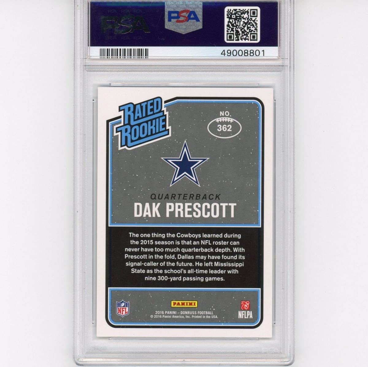 Graded 2016 Panini Donruss Dak Prescott #362 Rookie RC Football Card PSA 10 Gem Mint
