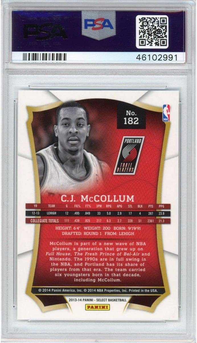 Graded 2013-14 Panini Select CJ C.J. McCollum #182 Rookie RC Basketball Card PSA 10 Gem Mint - Sport Cards
