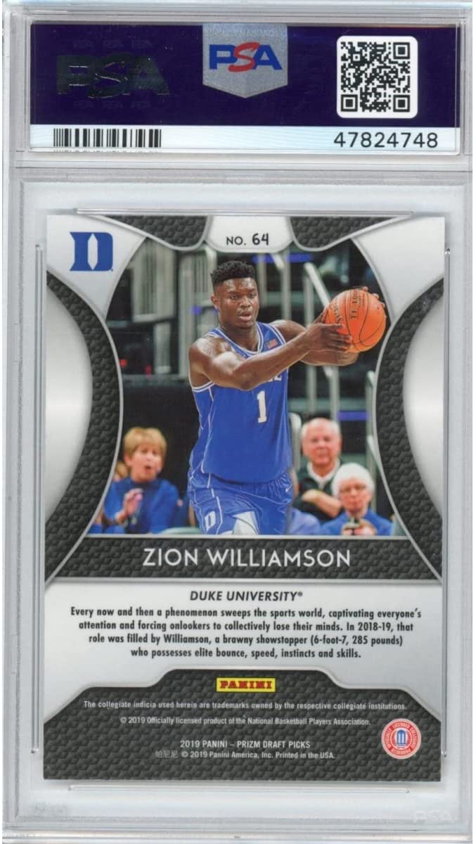Graded 2019-20 Panini Prizm Draft Picks DP Zion Williamson #64 Rookie RC Basketball Card PSA 10 Gem Mint