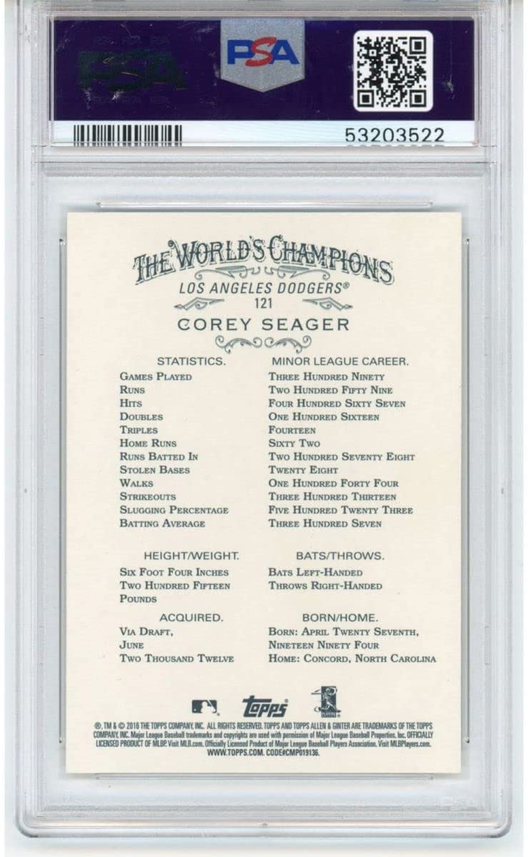 Graded 2016 Topps Allen & Ginter Corey Seager #121 Rookie RC Baseball Card PSA 10 Gem Mint