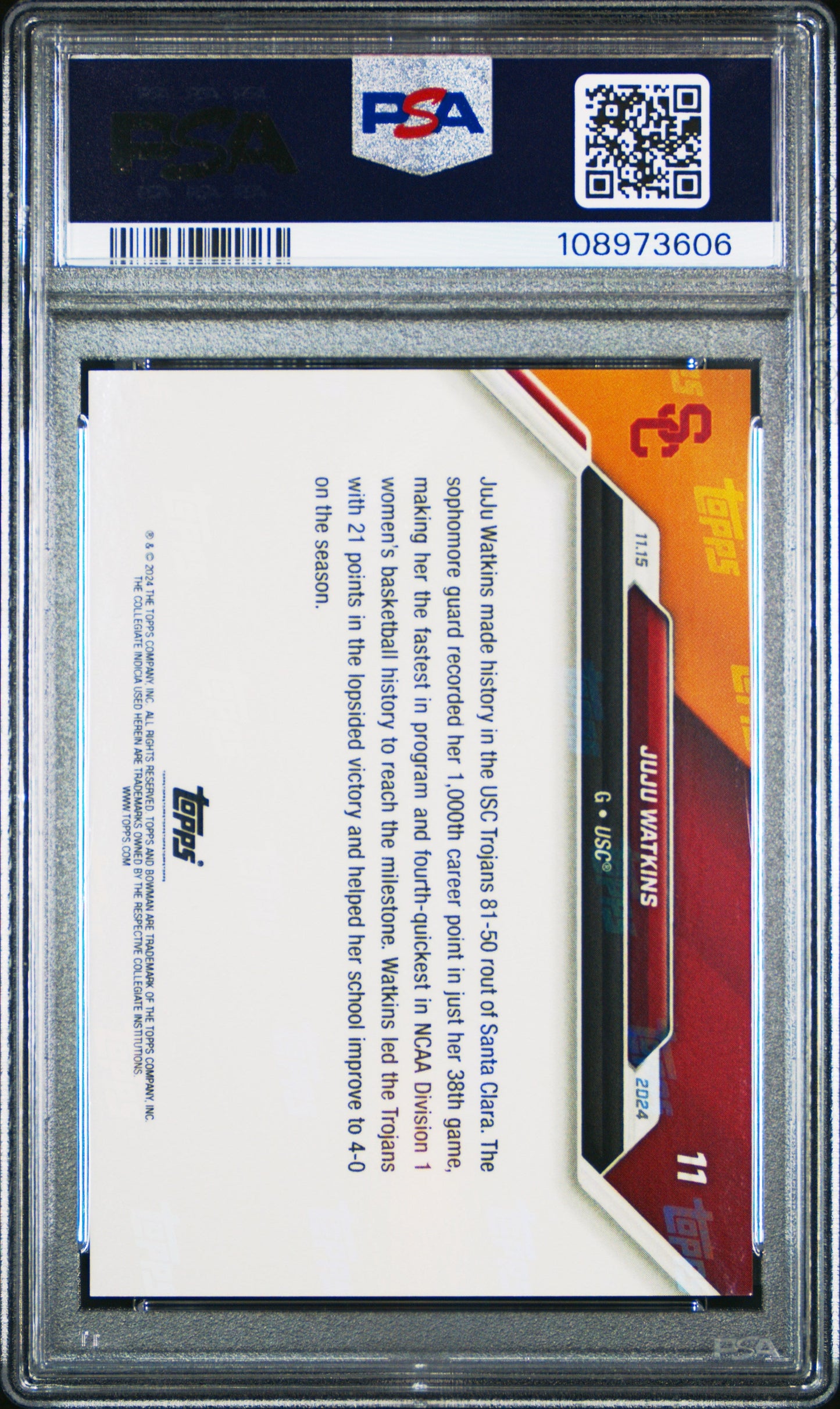 Graded 2024 Topps Bowman U Now JuJu Watkins #11 Rookie RC Basketball Card PSA 10 Gem Mint - Sport Cards