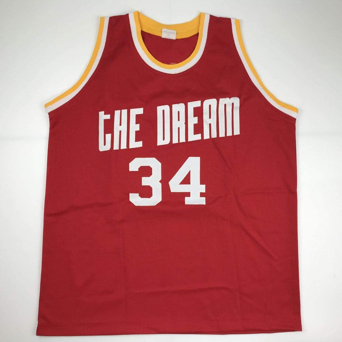 Autographed/Signed Hakeem Olajuwon Houston Red Basketball Jersey Beckett BAS COA - Sport Cards