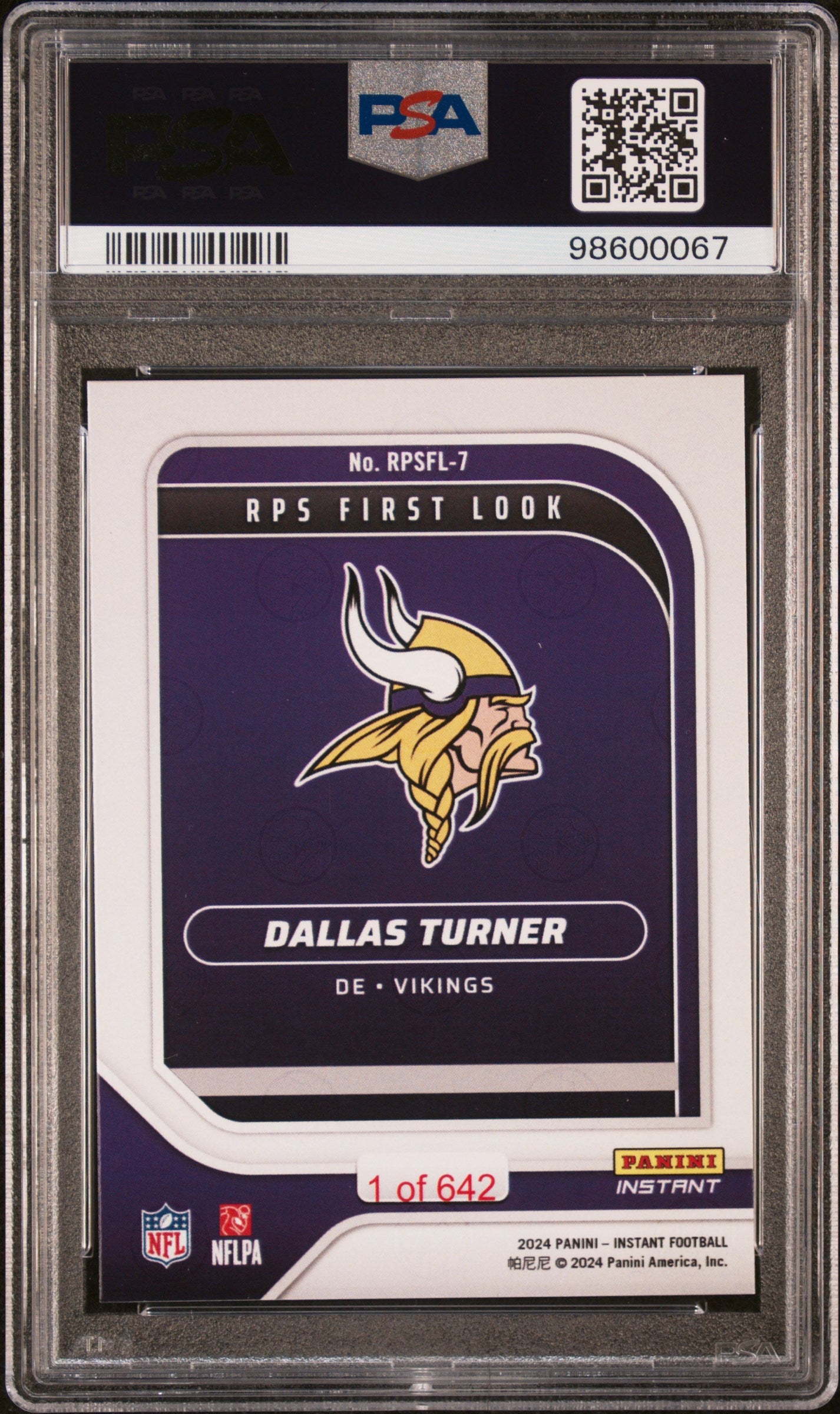 Graded 2024 Panini Instant NFL Dallas Turner #RPSFL7 RPS First Look Rookie RC Football Card PSA 10 Gem Mint - Sport Cards