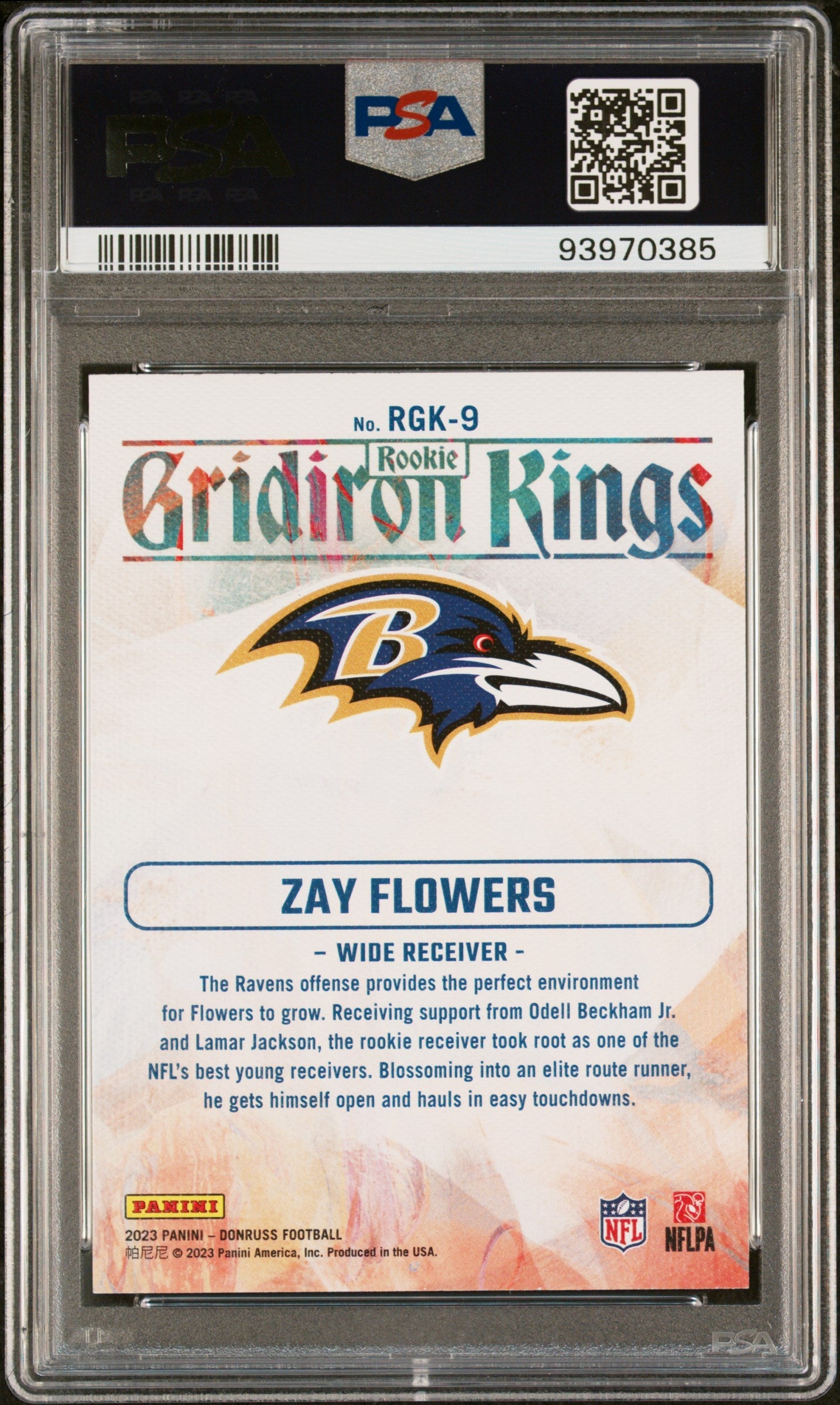 Graded 2023 Panini Donruss Zay Flowers #RGK9 Rookie Gridiron Kings Rookie RC Football Card PSA 10 Gem Mint - Sport Cards