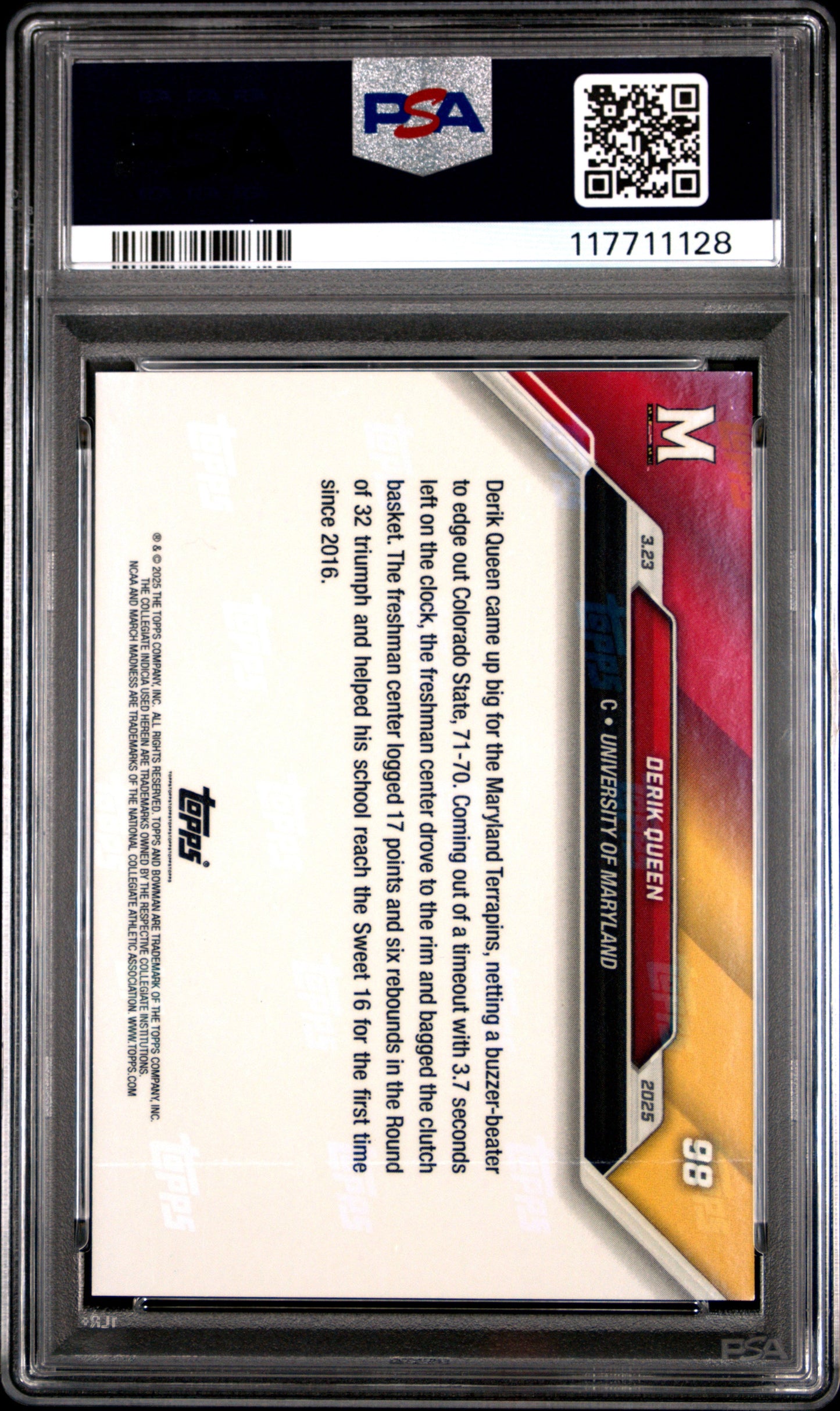 Graded 2024 Topps Bowman U Now Derik Queen #98 Rookie RC Basketball Card PSA 9 Mint