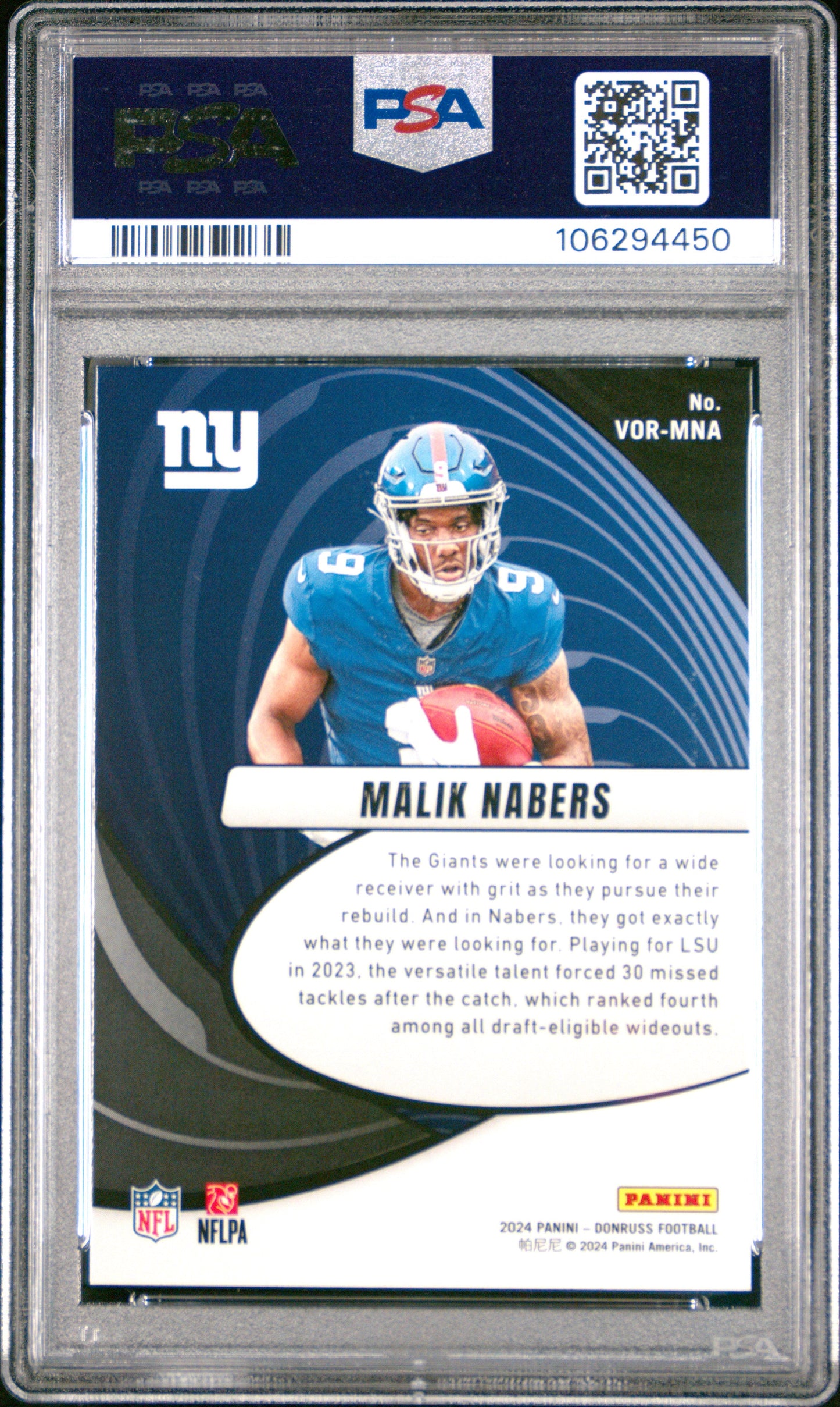 Graded 2024 Panini Donruss Malik Nabers #VORMNA Vortex Rookie RC Football Card PSA 10 Gem Mint - Sport Cards