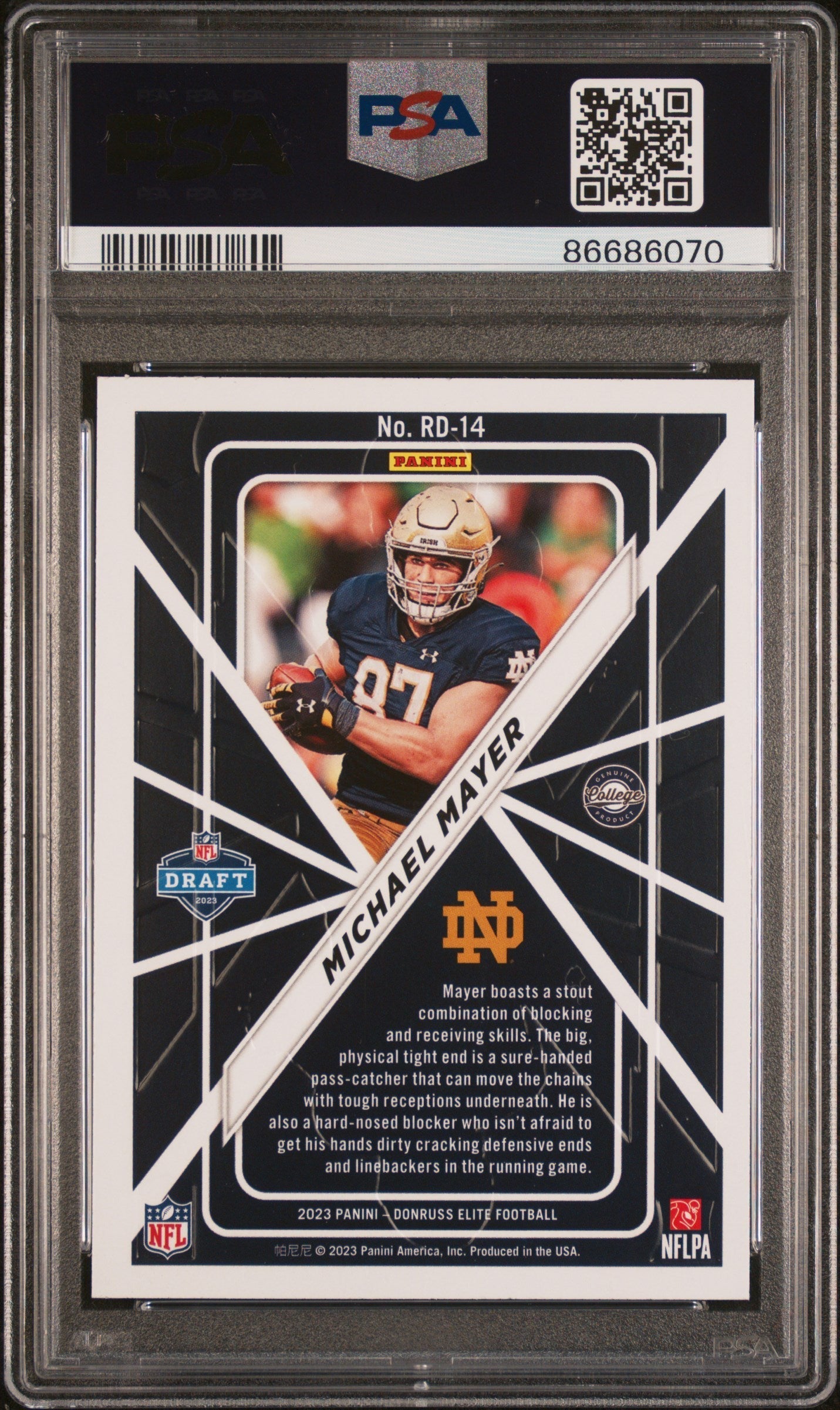Graded 2023 Panini Donruss Elite Michael Mayer #14 Rookie on Deck Rookie RC Football Card PSA 10 Gem Mint