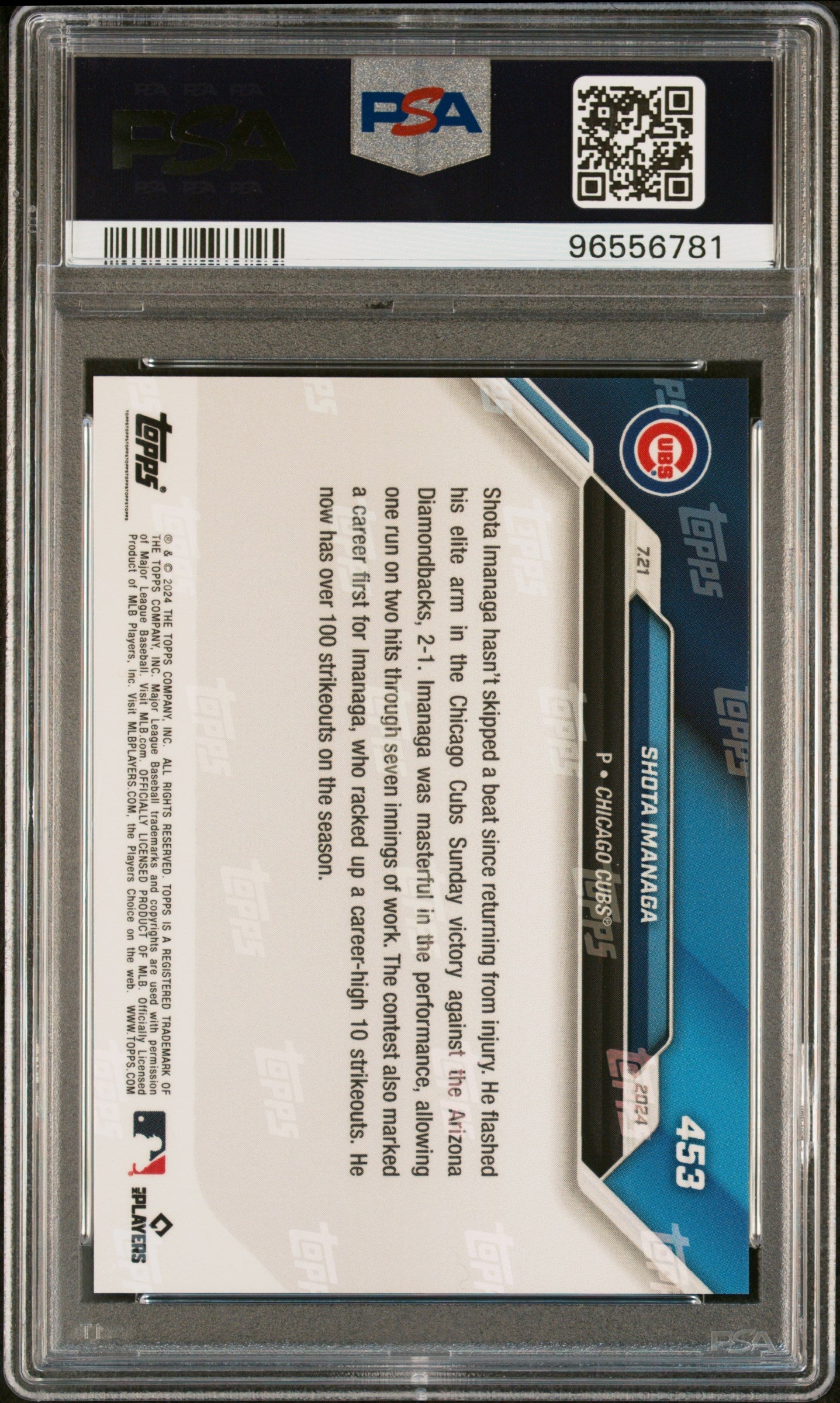 Graded 2024 Topps Now Shota Imanaga #453 Rookie RC Baseball Card PSA 10 Gem Mint