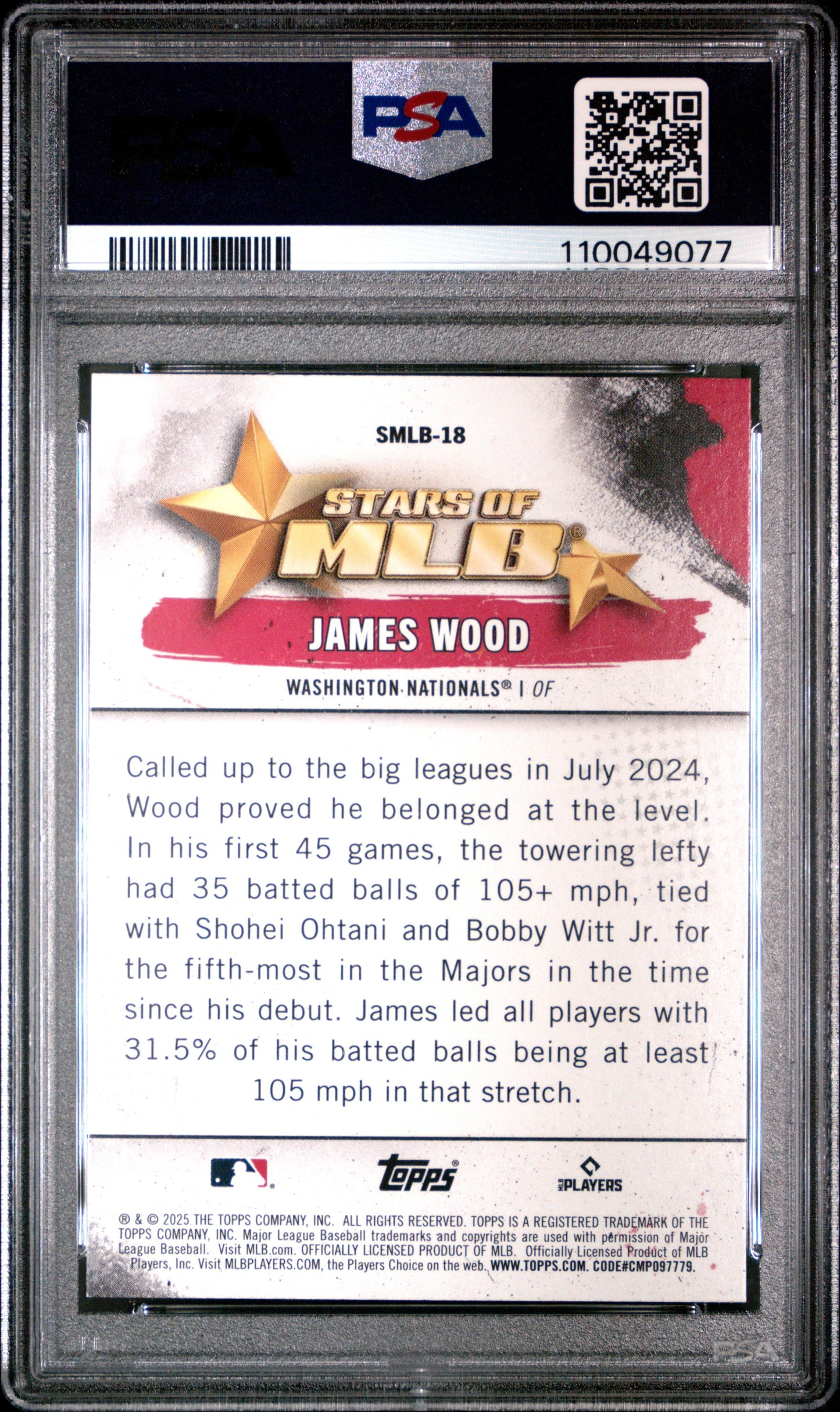 Graded 2025 Topps James Wood #SMLB18 Stars of MLB Rookie RC Baseball Card PSA 10 Gem Mint
