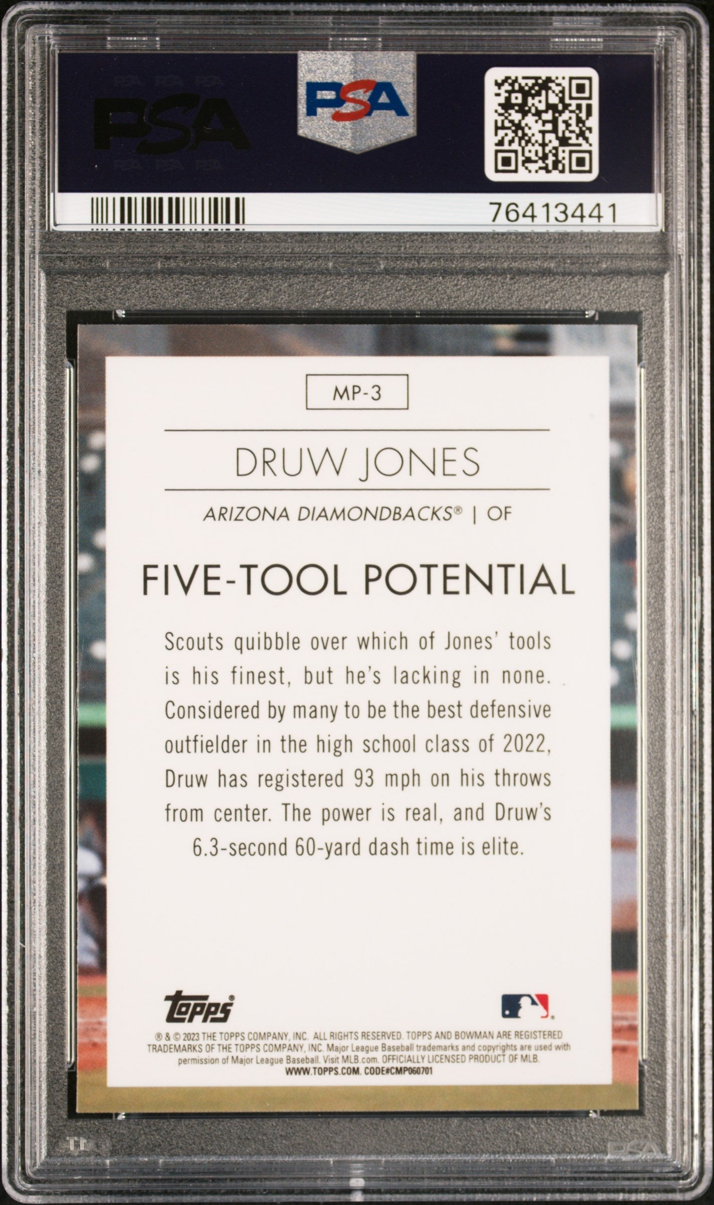 Graded 2023 Topps Bowman Druw Jones #MP3 Modern Prospects Rookie RC Baseball Card PSA 10 Gem Mint