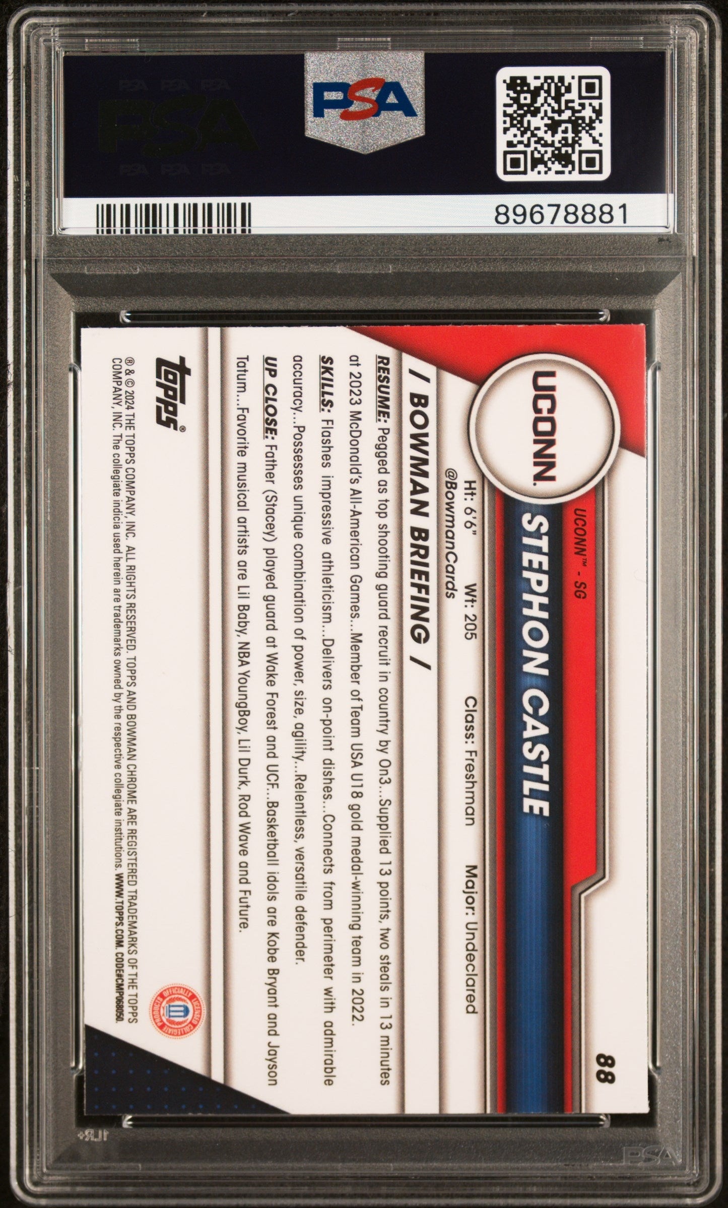 Graded 2023 Topps Bowman U Chrome Stephon Castle #88 Pink Rookie RC Basketball Card PSA 10 Gem Mint - Sport Cards