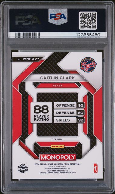 Graded 2024 Panini Prizm Monopoly WNBA Caitlin Clark #27 Silver Prizm Rookie RC Basketball Card PSA 10 Gem Mint