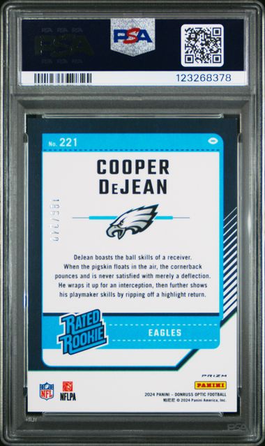 Graded 2024 Panini Donruss Optic Orange Cooper Dejean #221 /249 Rookie RC Football Card PSA 10 Gem Mint