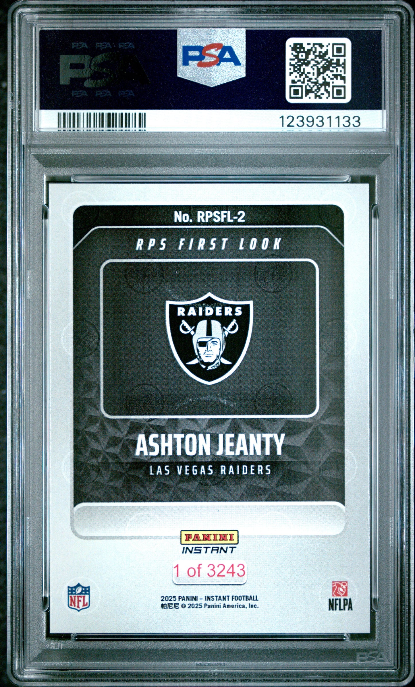 Graded 2025 Panini Instant Ashton Jeanty #RPSFL2 RPS First Look Rookie RC Football Card PSA 10 Gem Mint