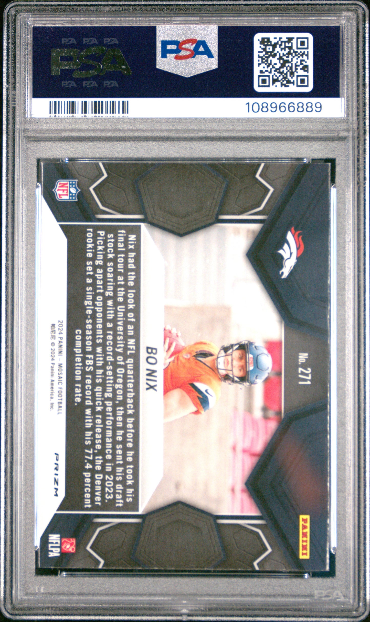 Graded 2024 Panini Mosaic Bo Nix #271 Reactive Blue Rookie RC Football Card PSA 10 Gem Mint