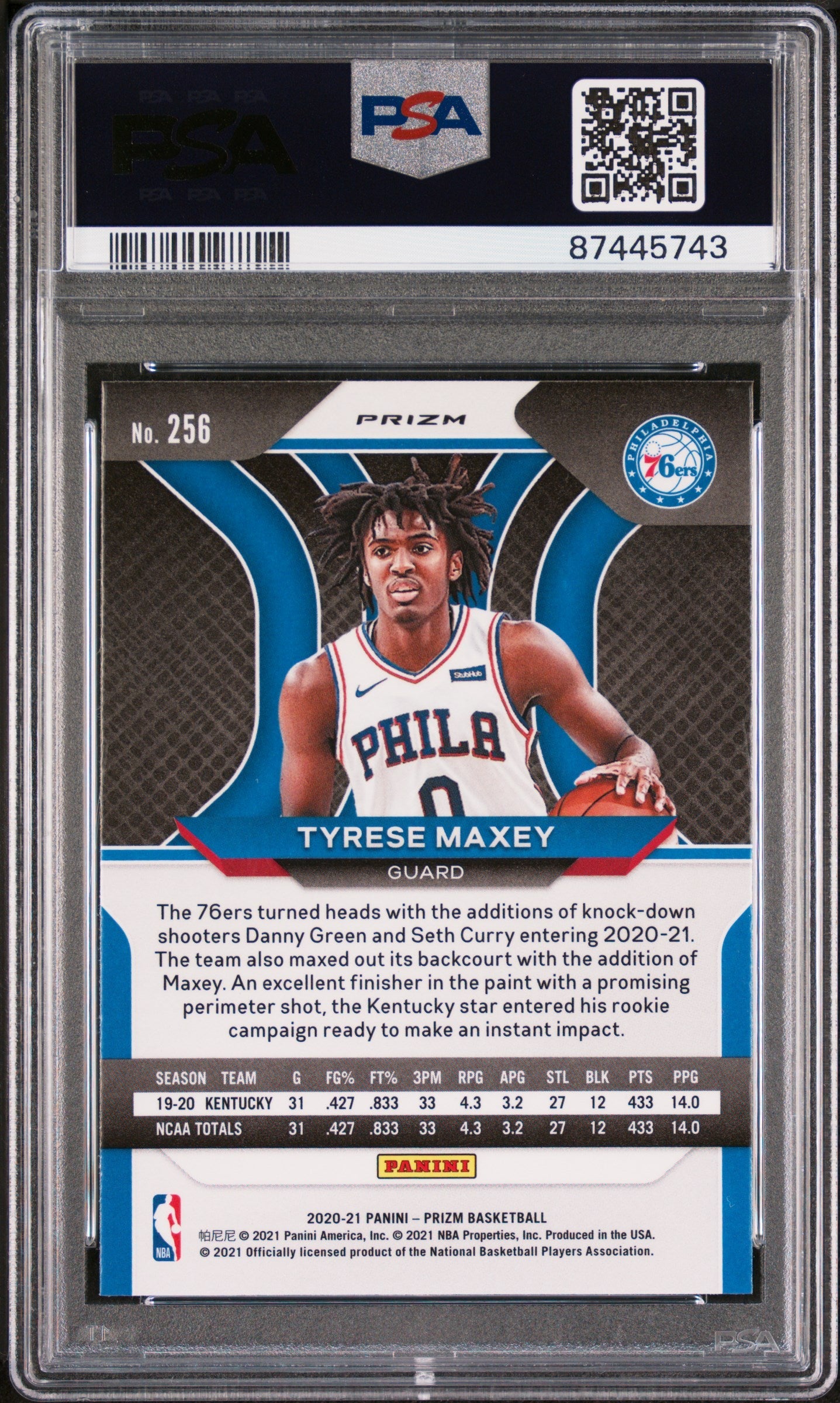 Graded 2020 Panini Prizm Tyrese Maxey #256 Ruby Wave Rookie RC Basketball Card PSA 10 Gem Mint