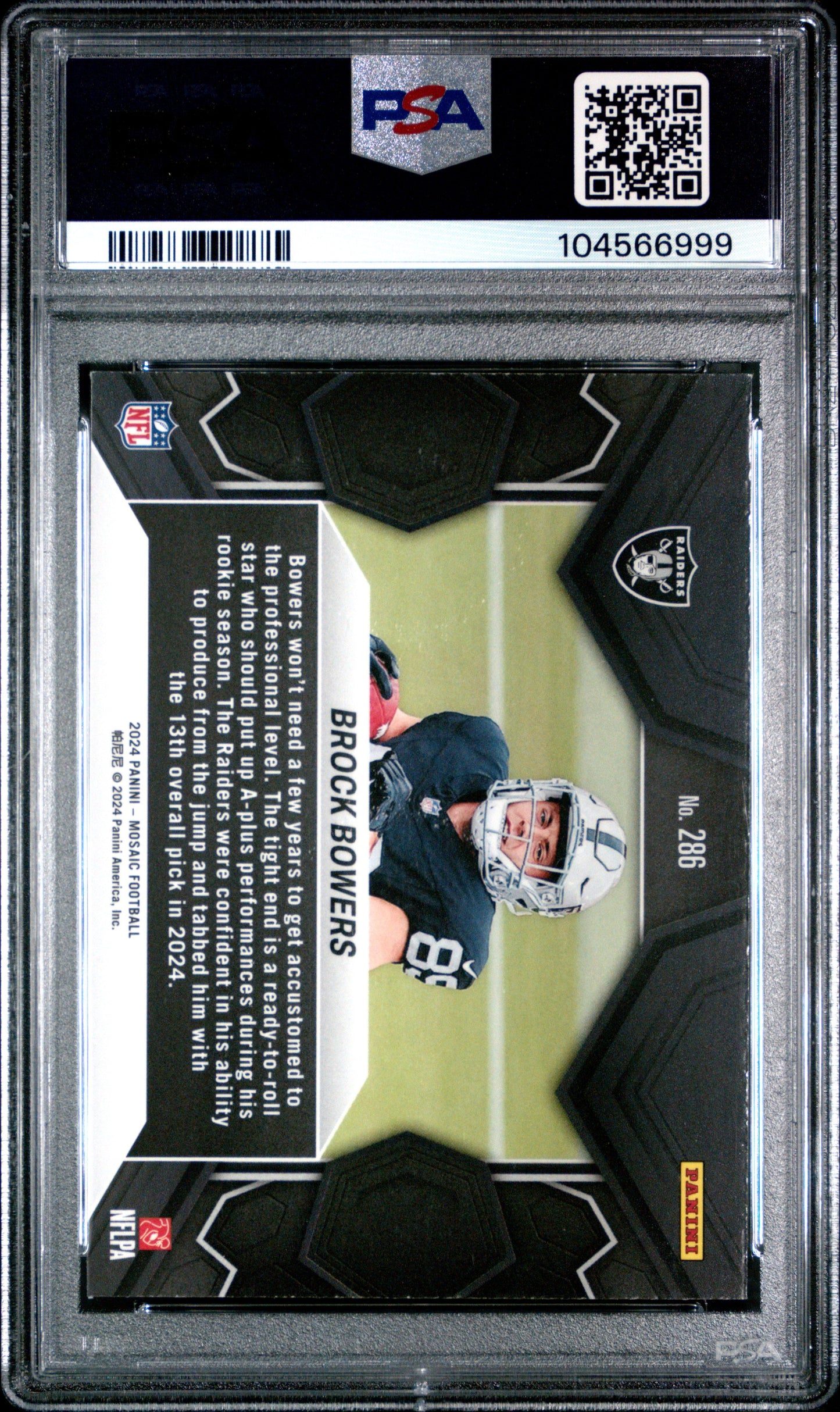 Graded 2024 Panini Mosaic Brock Bowers #286 Rookie RC Football Card PSA 9 Mint
