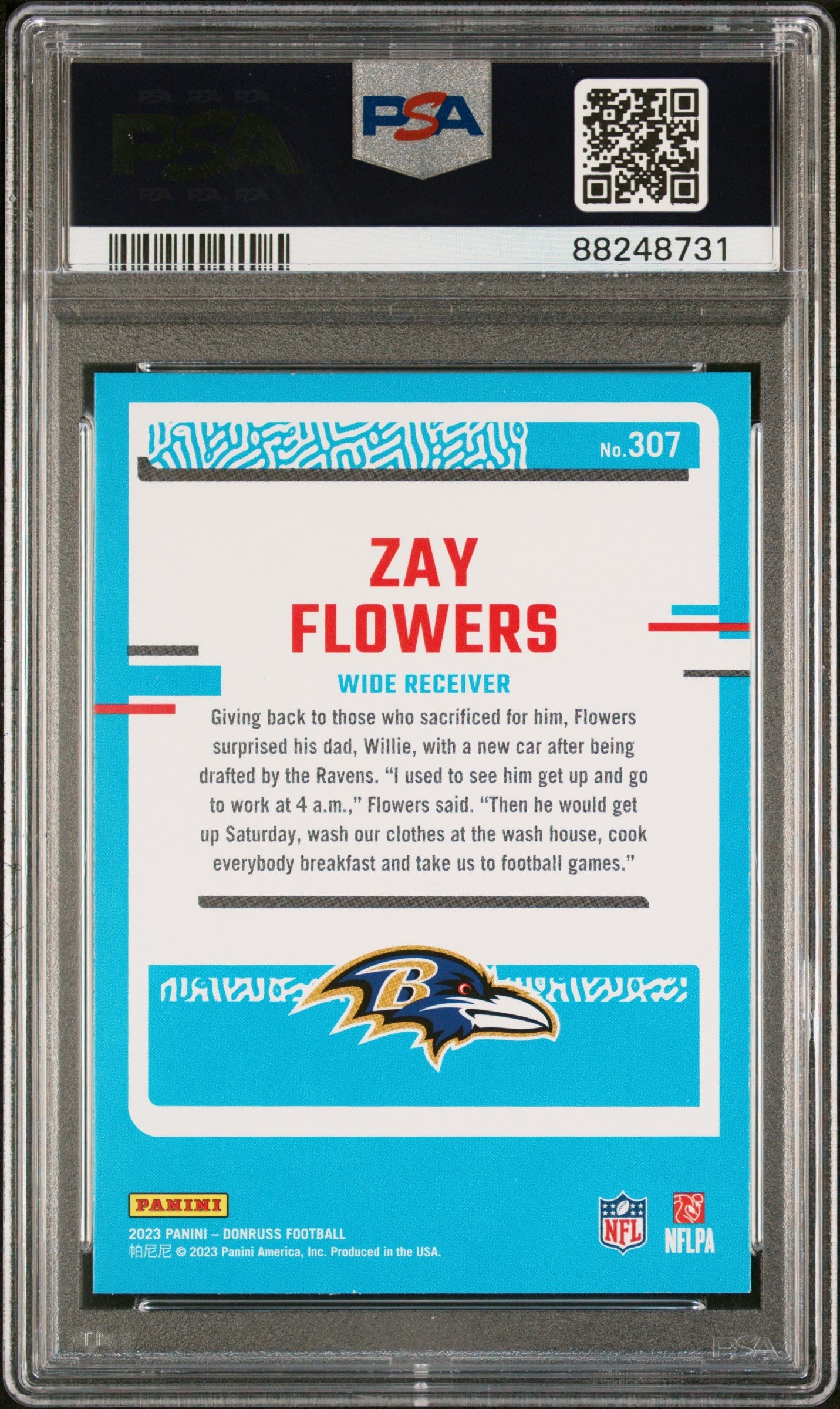 Graded 2023 Panini Donruss Zay Flowers #307 Rookie RC Football Card PSA 10 Gem Mint