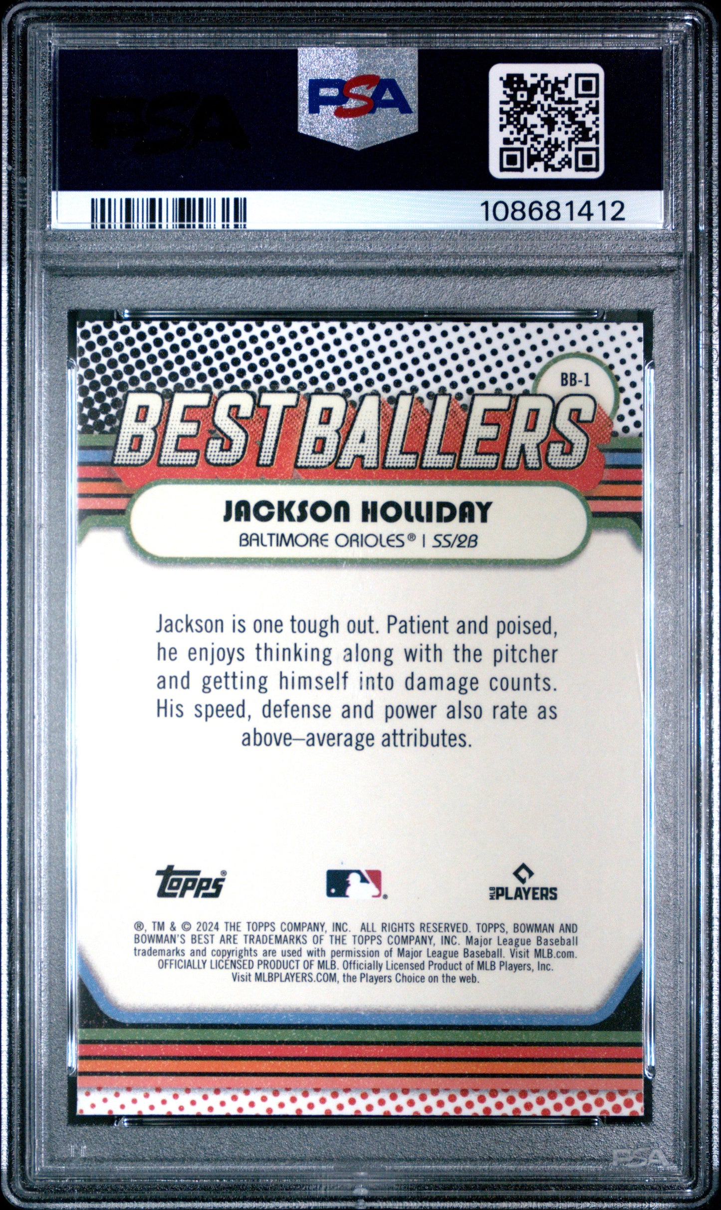 Graded 2024 Topps Bowmans Best Jackson Holliday #BB1 Best Ballers Rookie RC Baseball Card PSA 10 Gem Mint