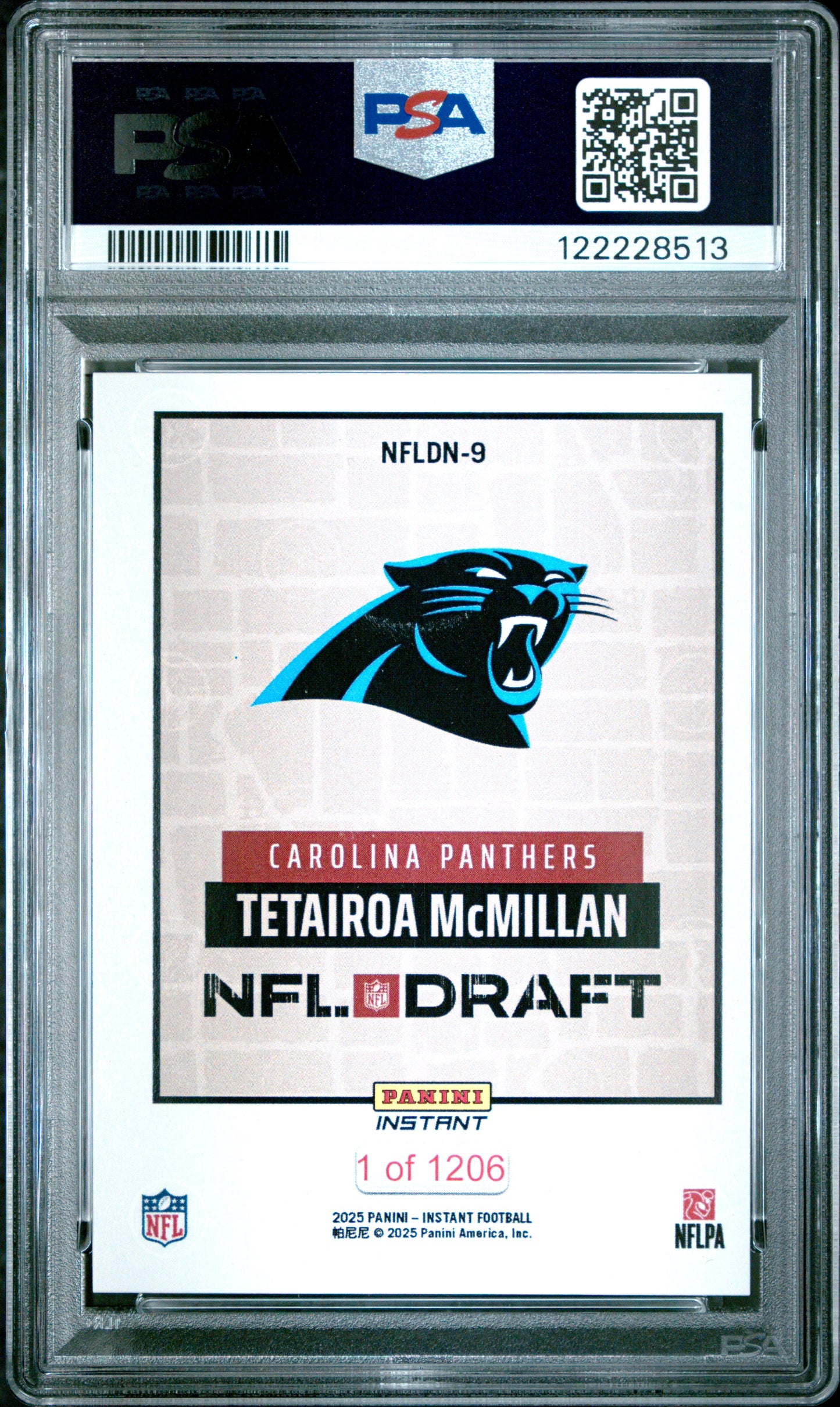 Graded 2025 Panini Instant Tetairoa McMillan #NFLDN9 NFL Draft Night Rookie RC Football Card PSA 9 Mint