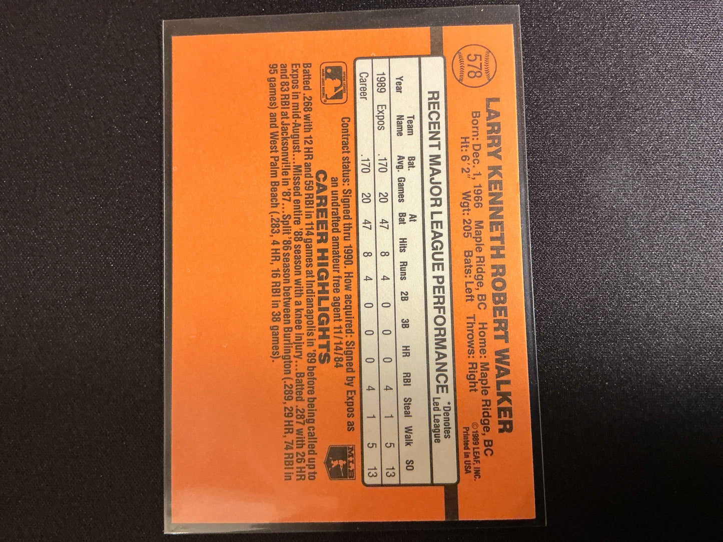 1990 Donruss #578 Larry Walker Rookie (RC) Card