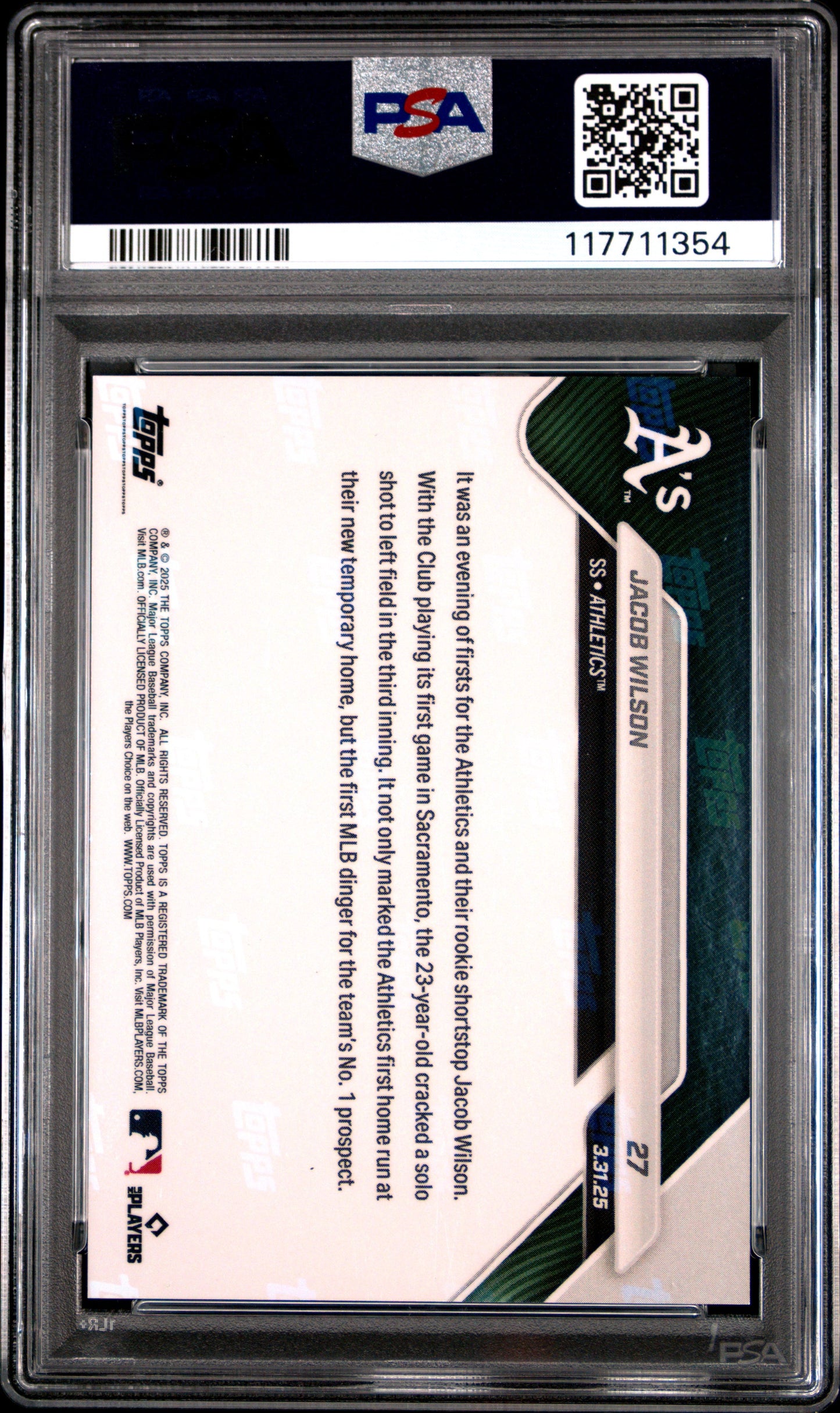 Graded 2025 Topps Now Jacob Wilson #27 Rookie RC Baseball Card PSA 10 Gem Mint