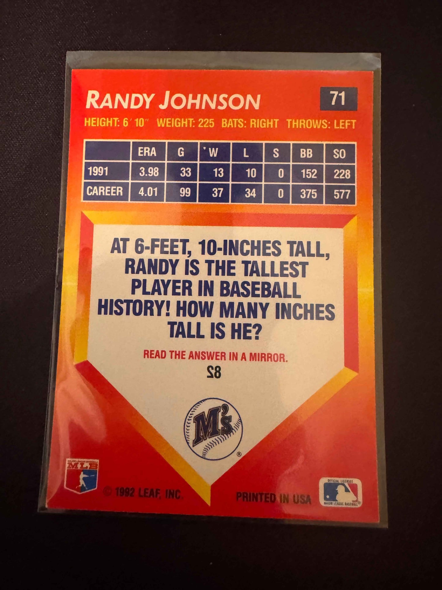 1992 Donruss Triple Play #71 Randy Johnson Card